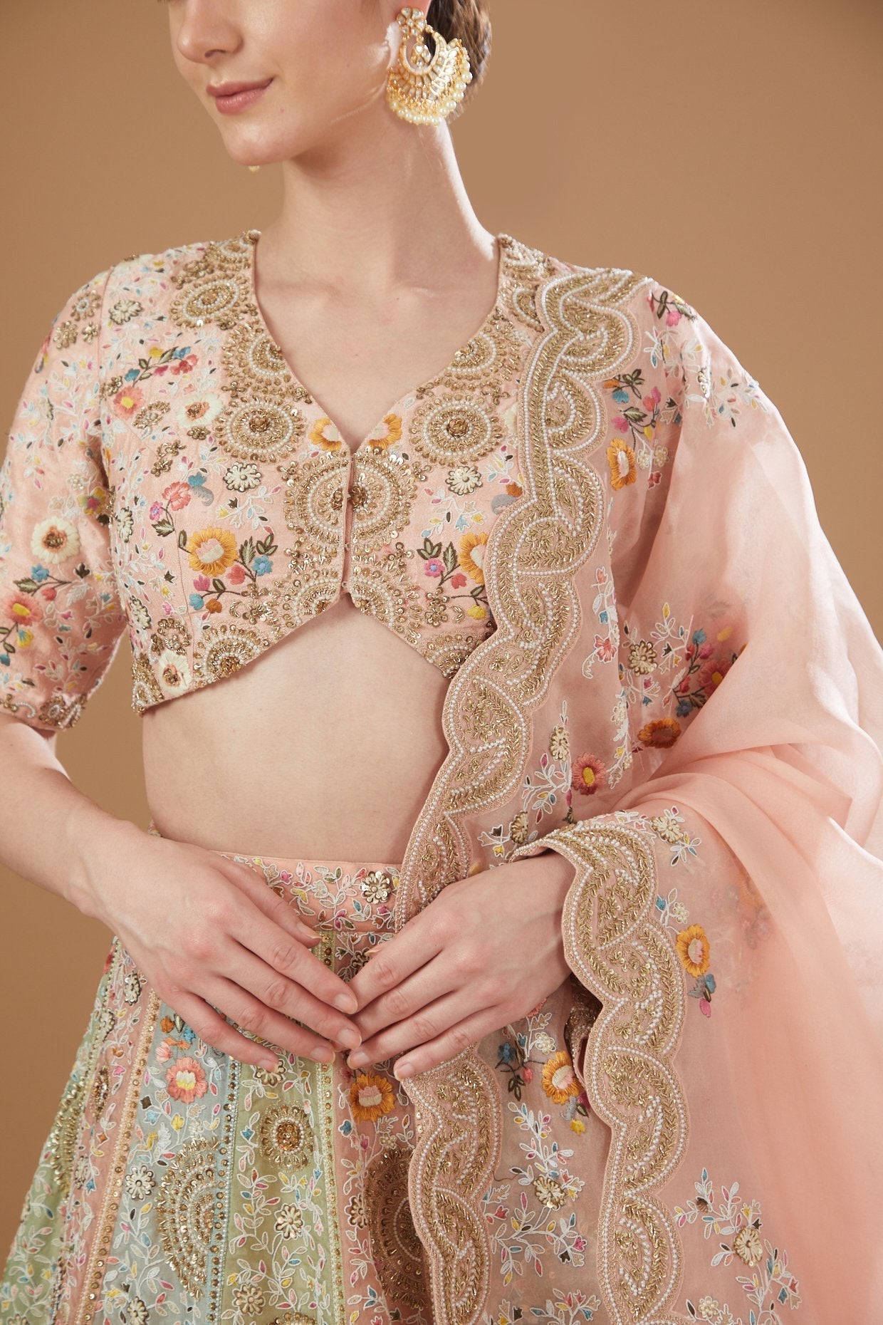 Multi-Colored Organza Lehenga Set