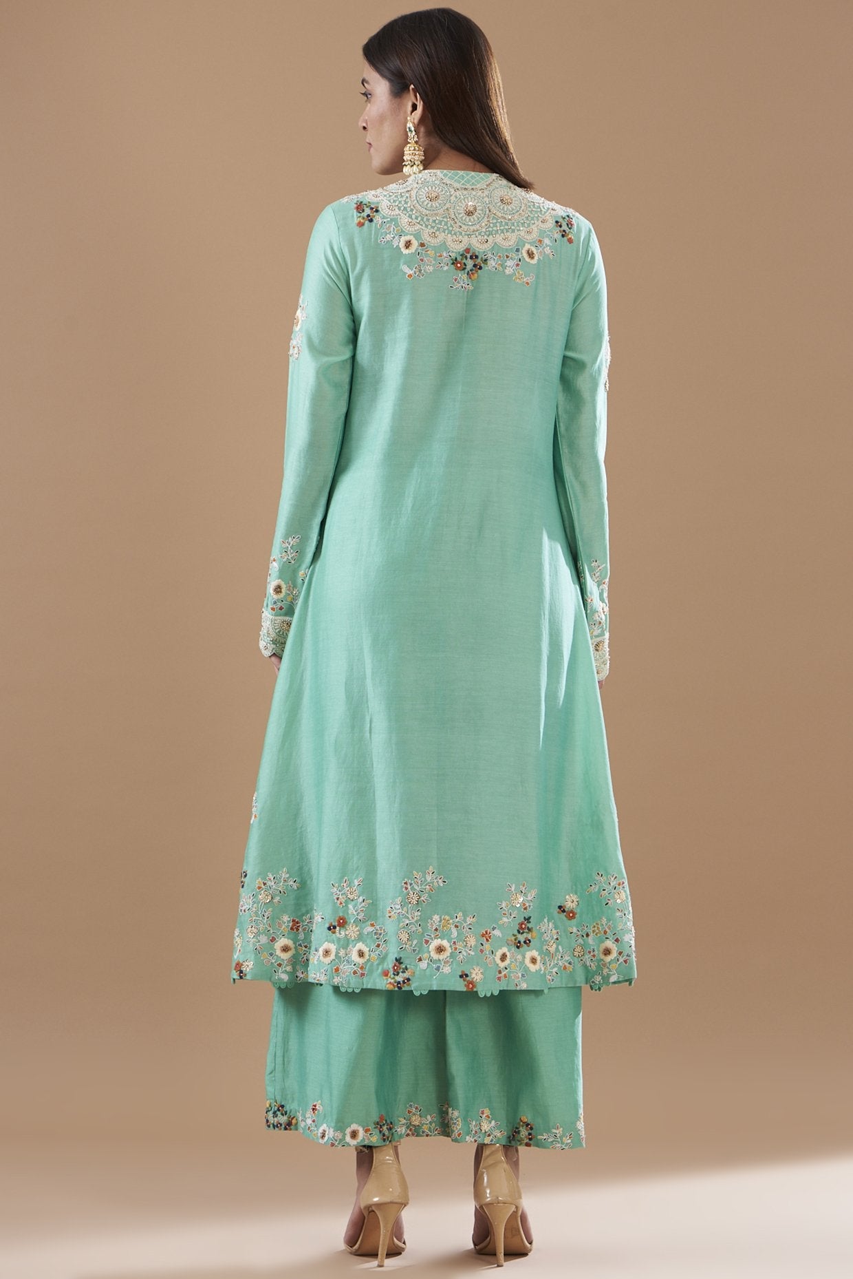 Green Chanderi Embroidered Kurta Set