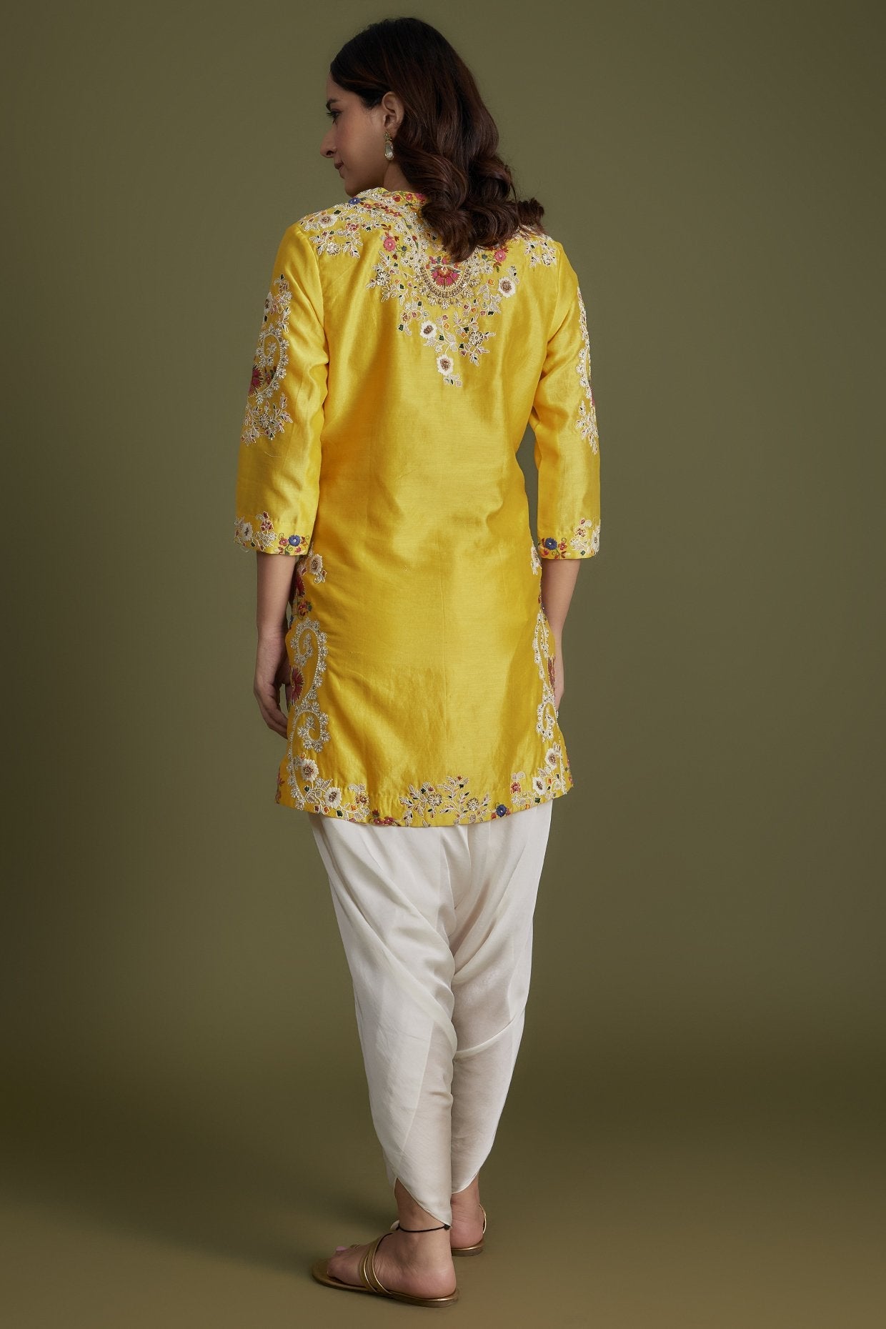 Yellow Chanderi Embroidered Kurta Set