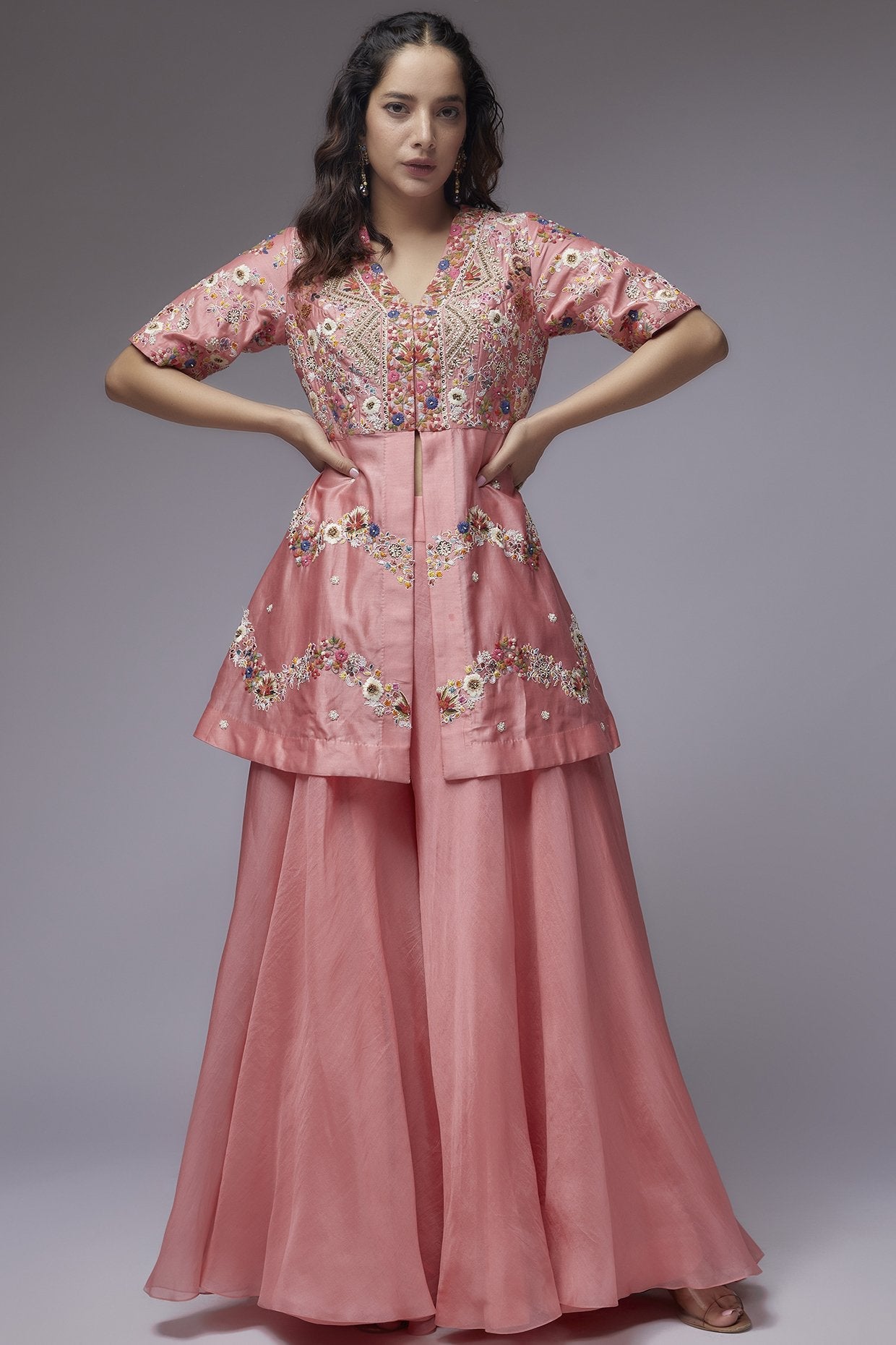Peach Organza Sharara Set