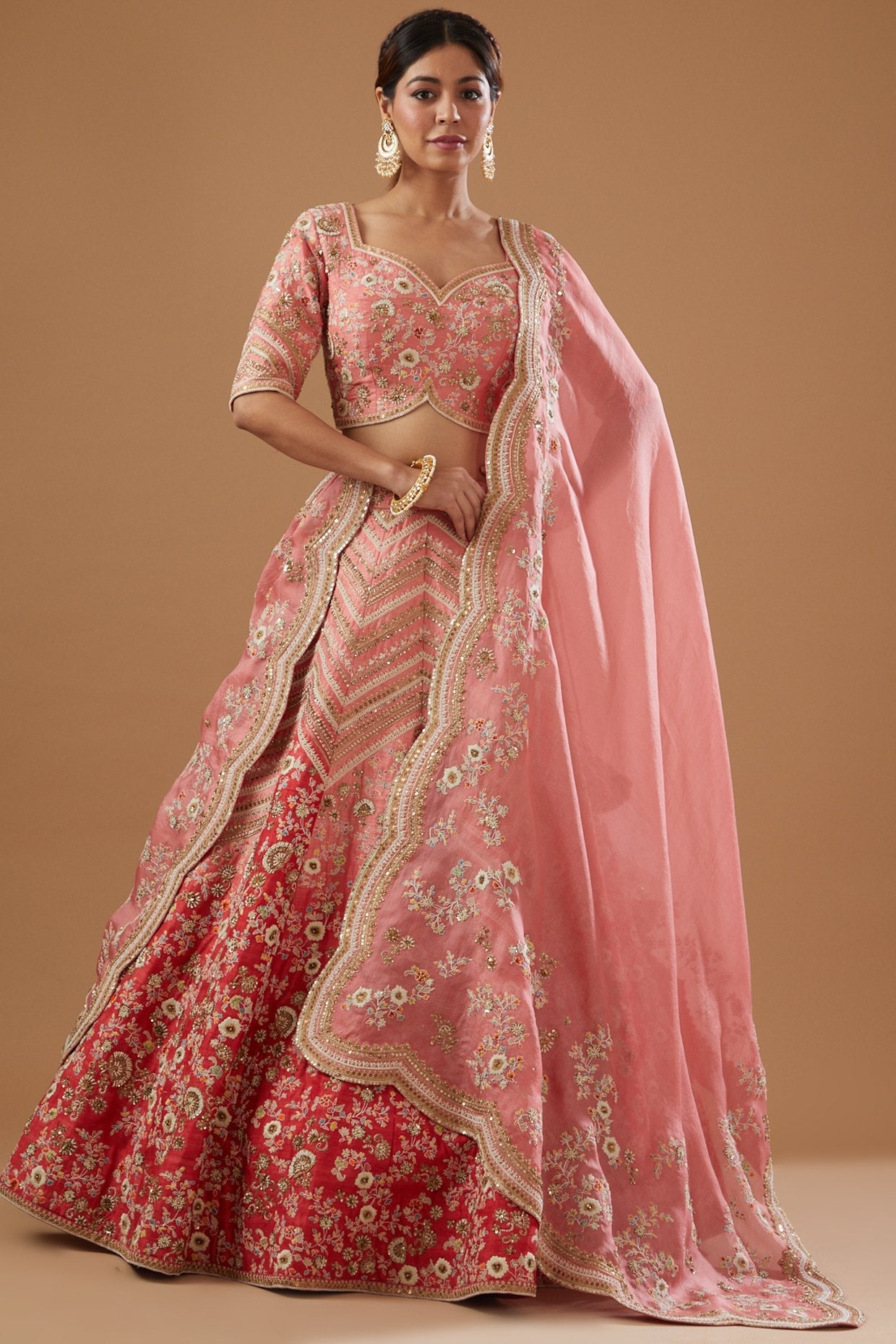 Pink Ombre Dupion Embroidered Lehenga Set