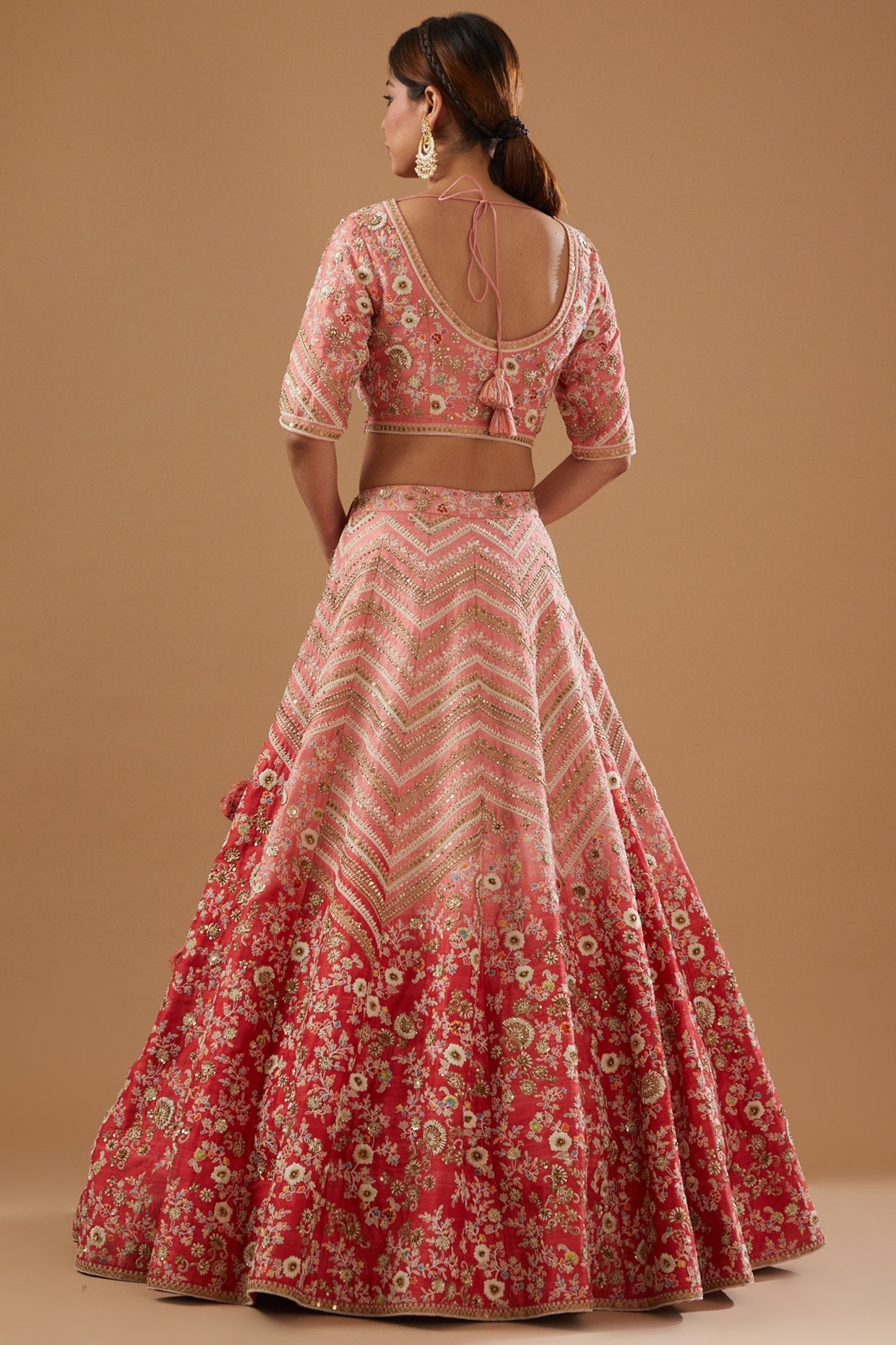 Pink Ombre Dupion Embroidered Lehenga Set