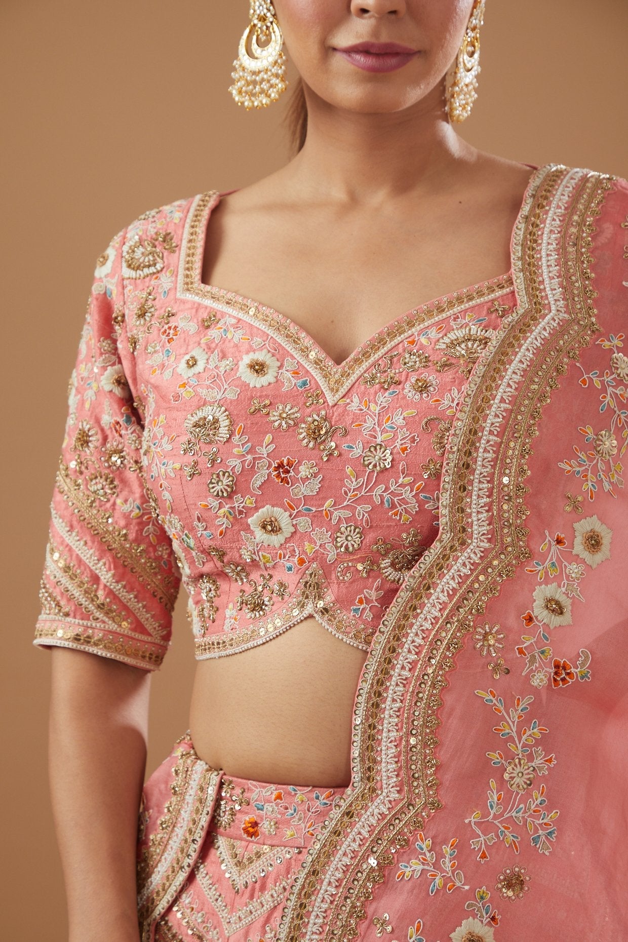 Pink Ombre Dupion Embroidered Lehenga Set
