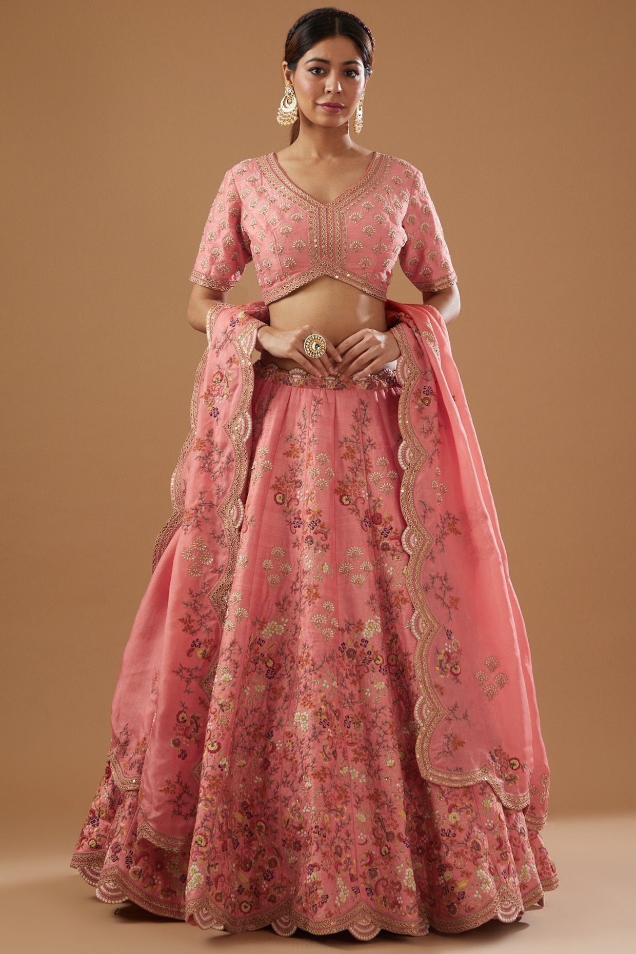 Pink Dupion Embroidered Lehenga Set