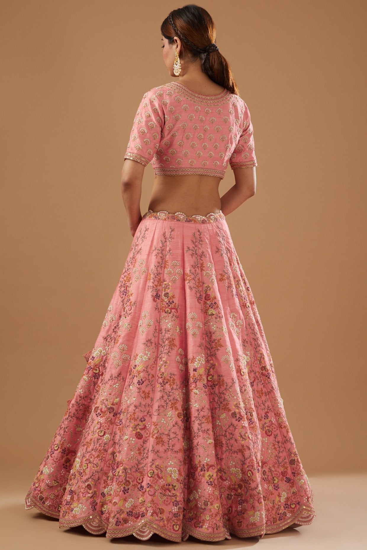Pink Dupion Embroidered Lehenga Set