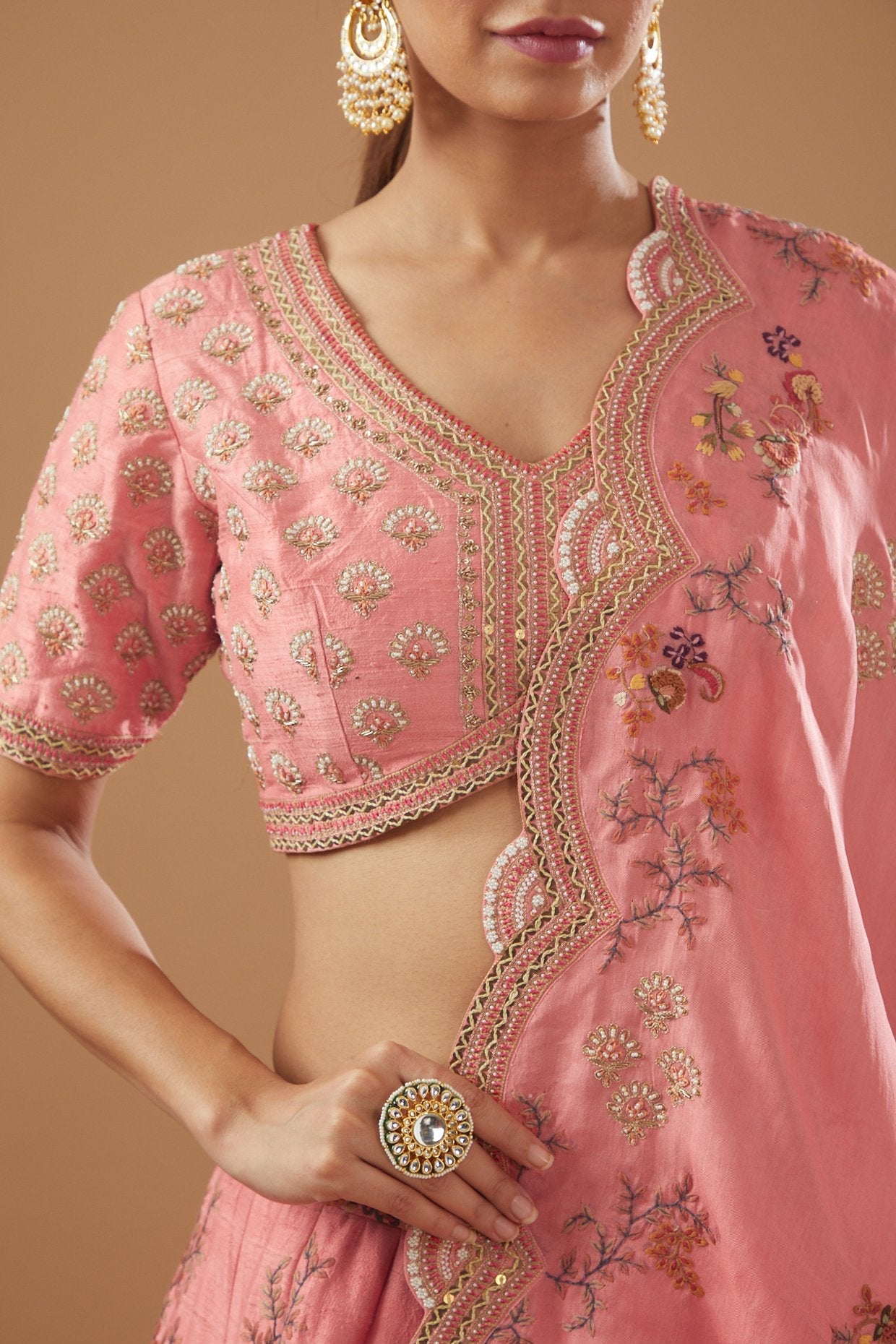 Pink Dupion Embroidered Lehenga Set