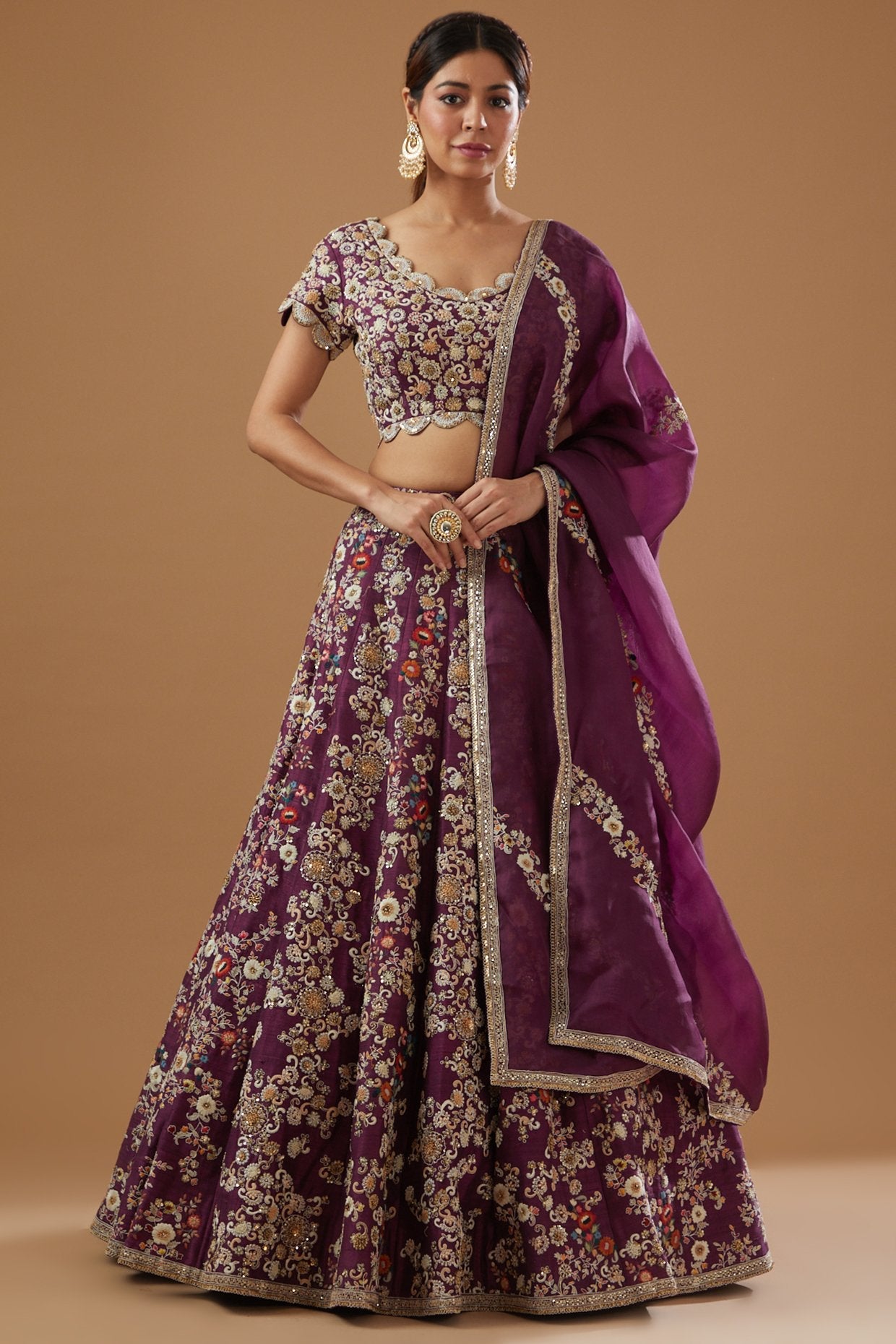 Purple Dupion Embroidered Lehenga set