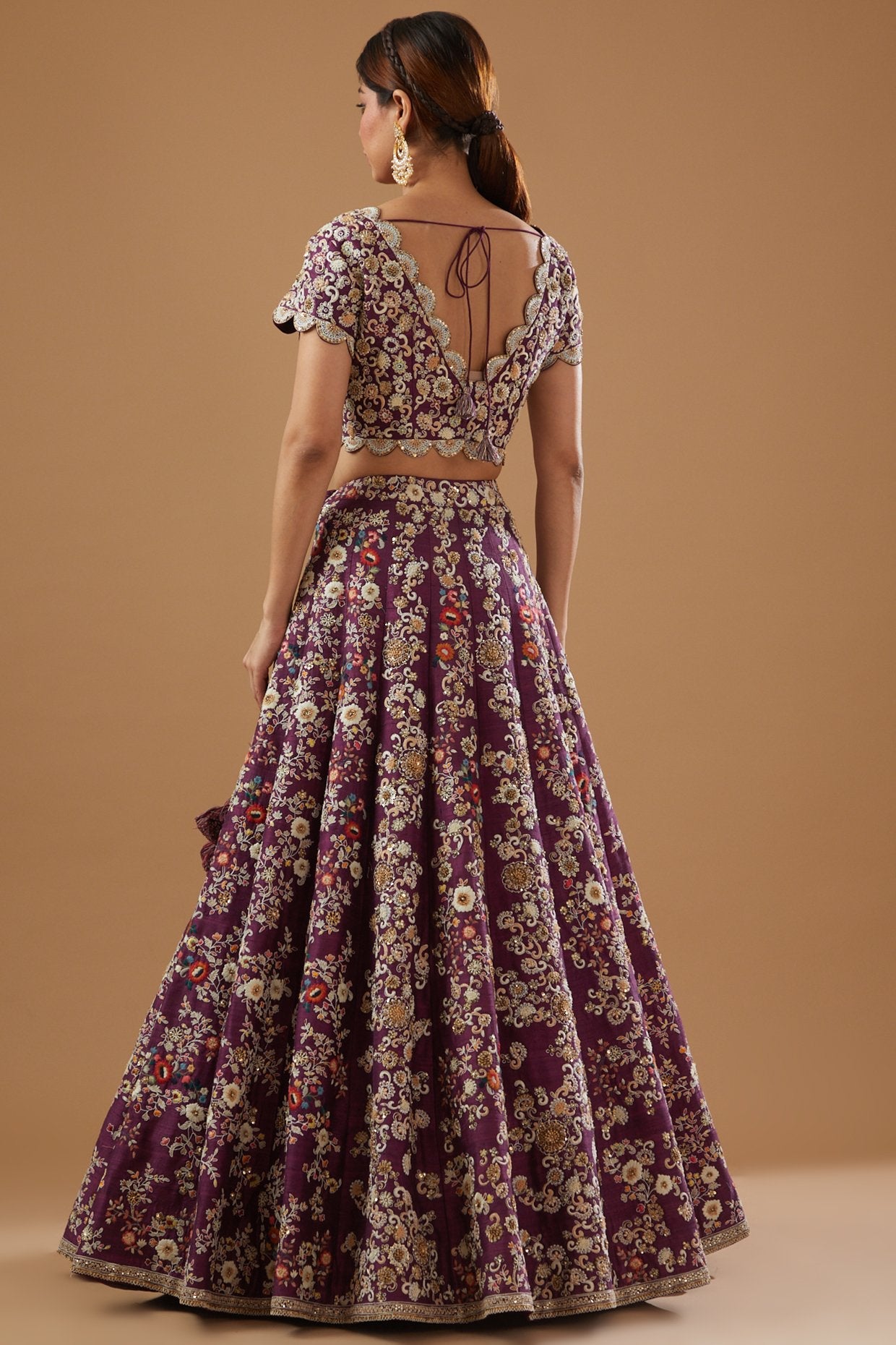 Purple Dupion Embroidered Lehenga set