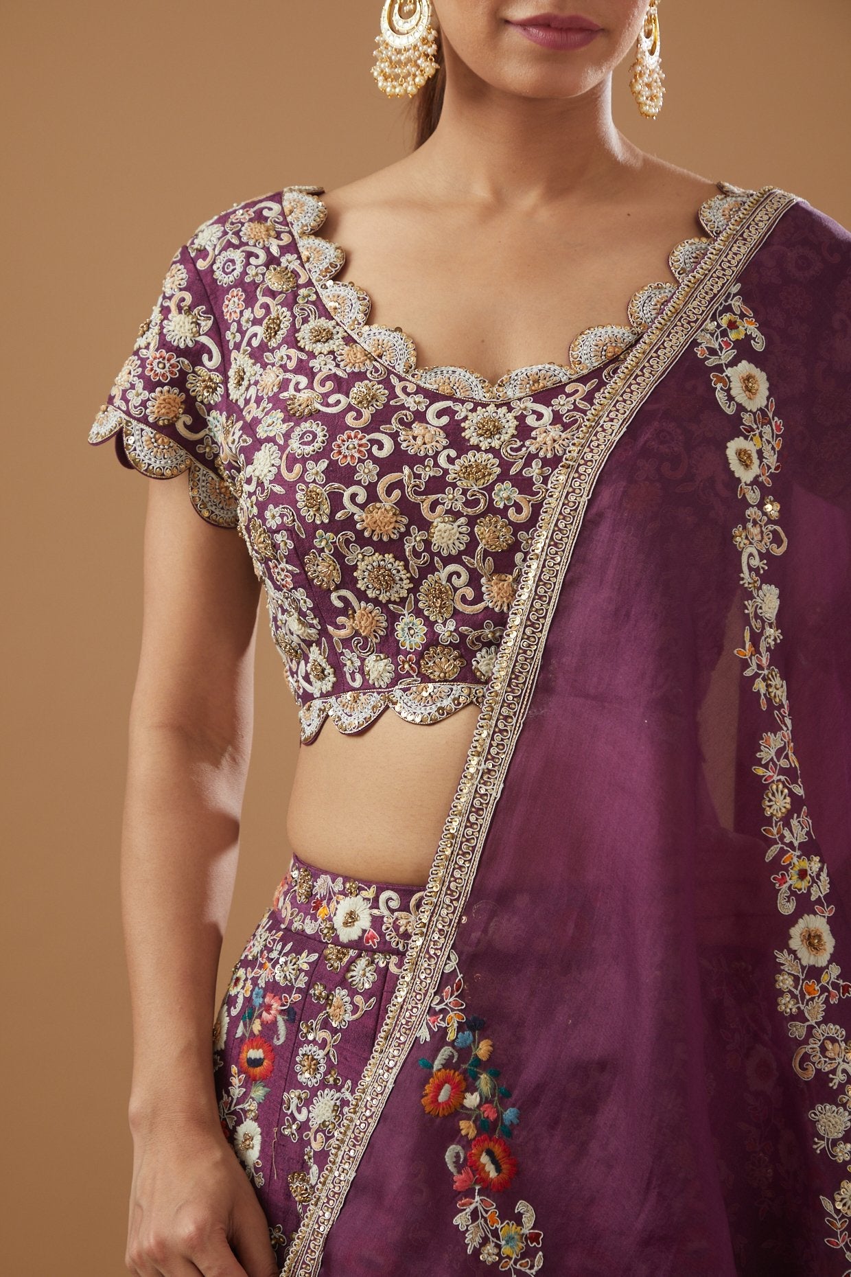Purple Dupion Embroidered Lehenga set