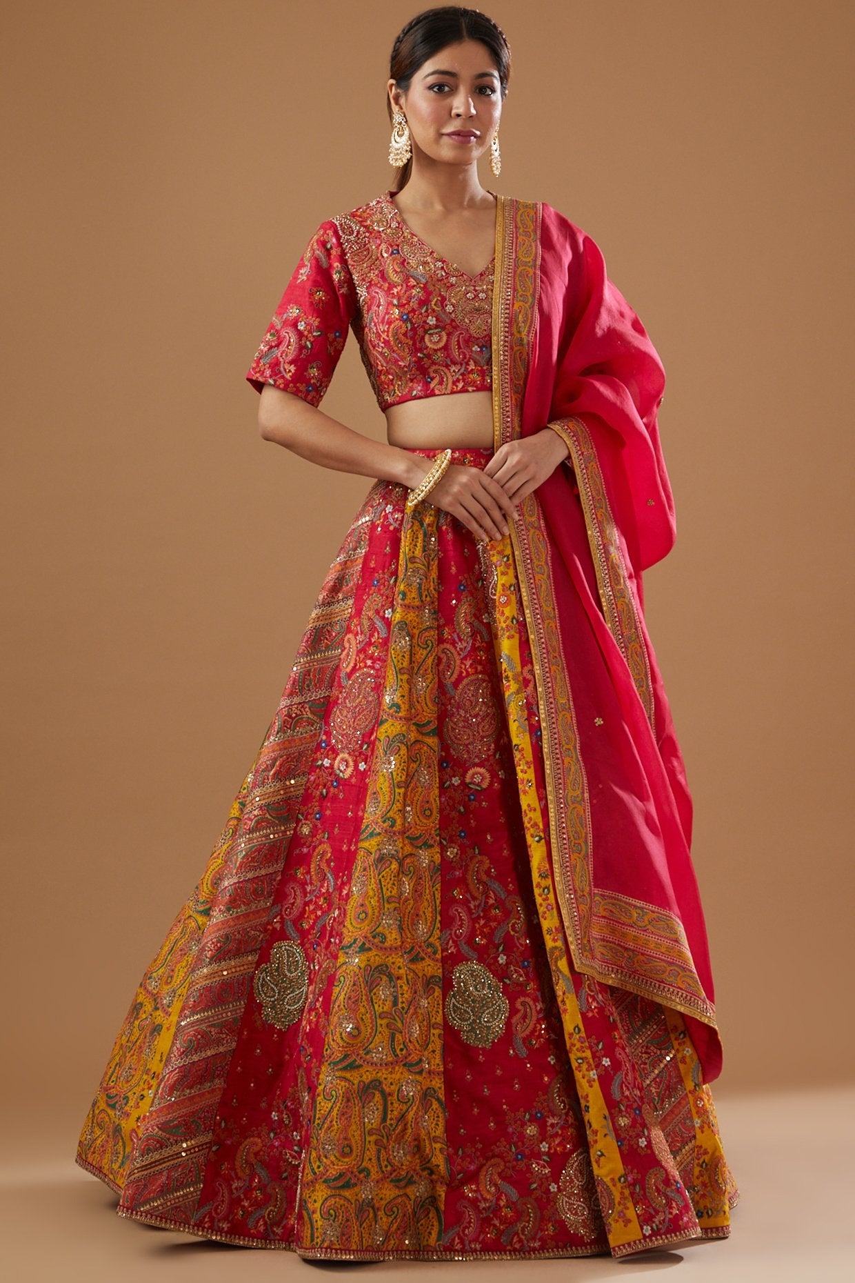 Fuchsia Dupion Embroidered Lehenga set