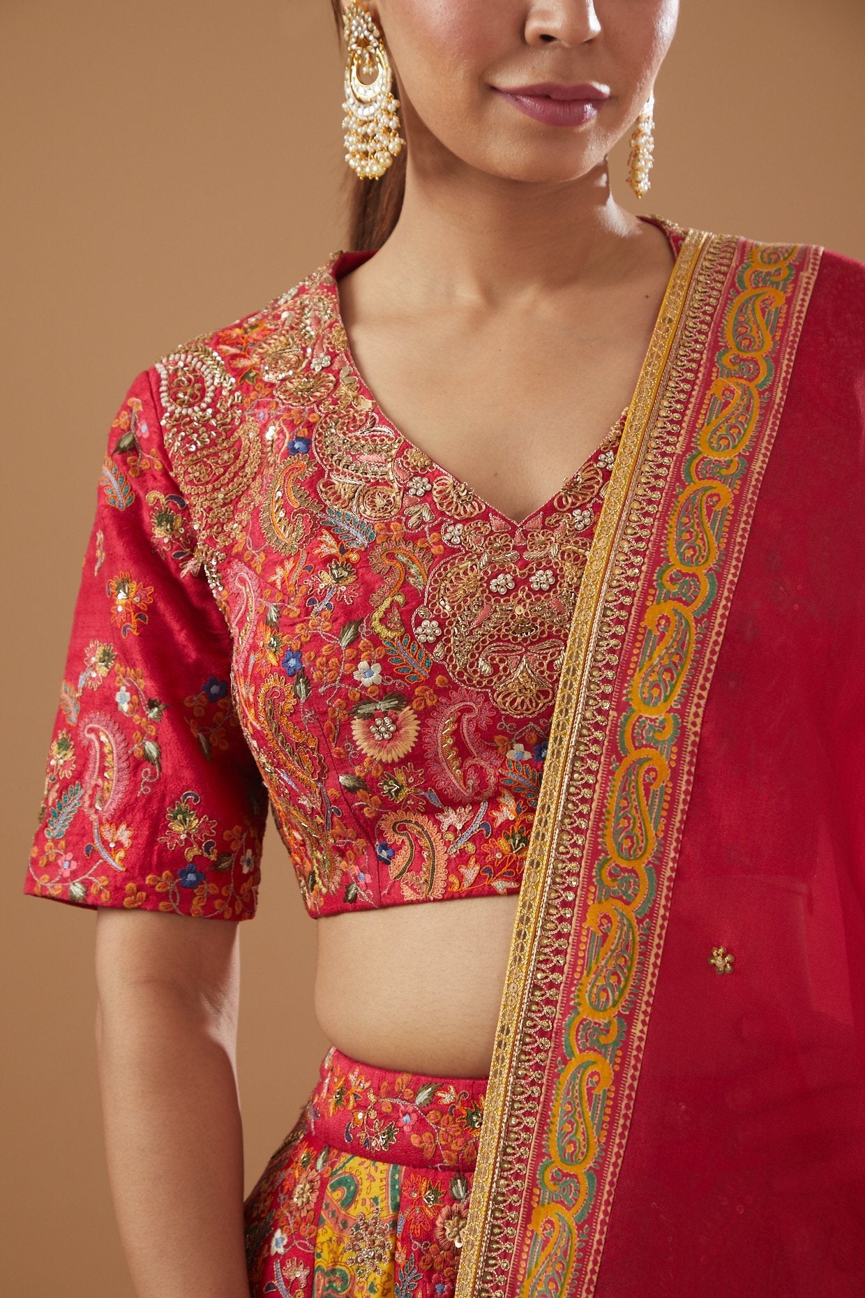 Fuchsia Dupion Embroidered Lehenga set