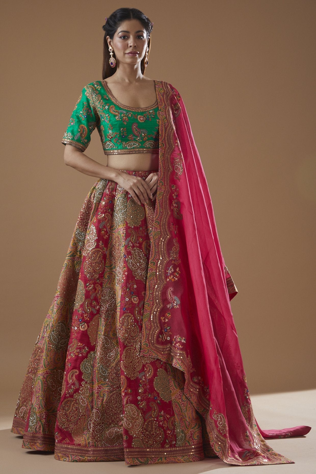 Pink Dupion Printed Lehenga Set