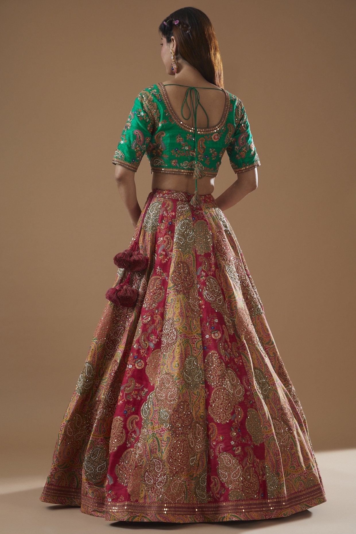 Pink Dupion Printed Lehenga Set