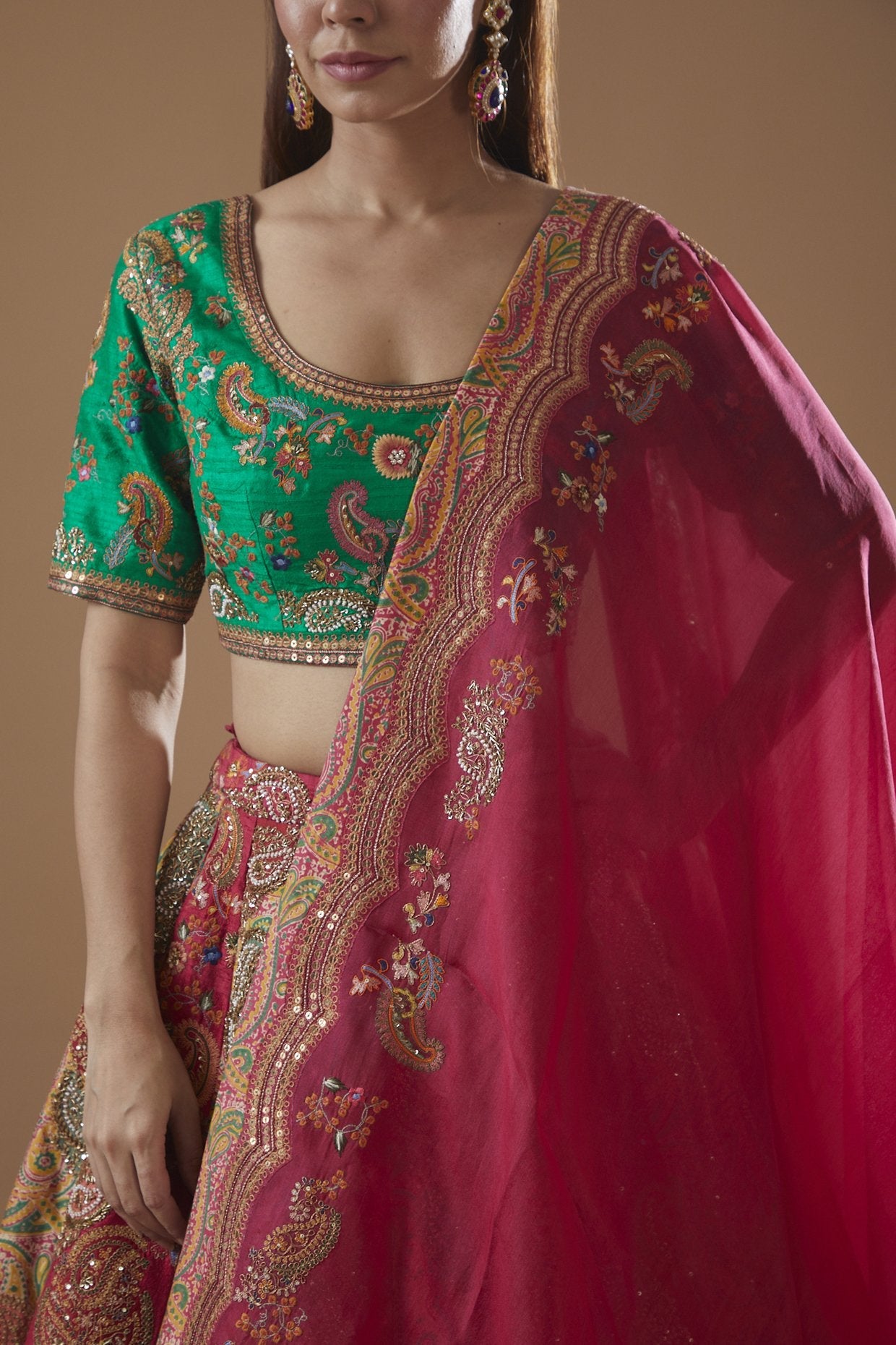 Pink Dupion Printed Lehenga Set