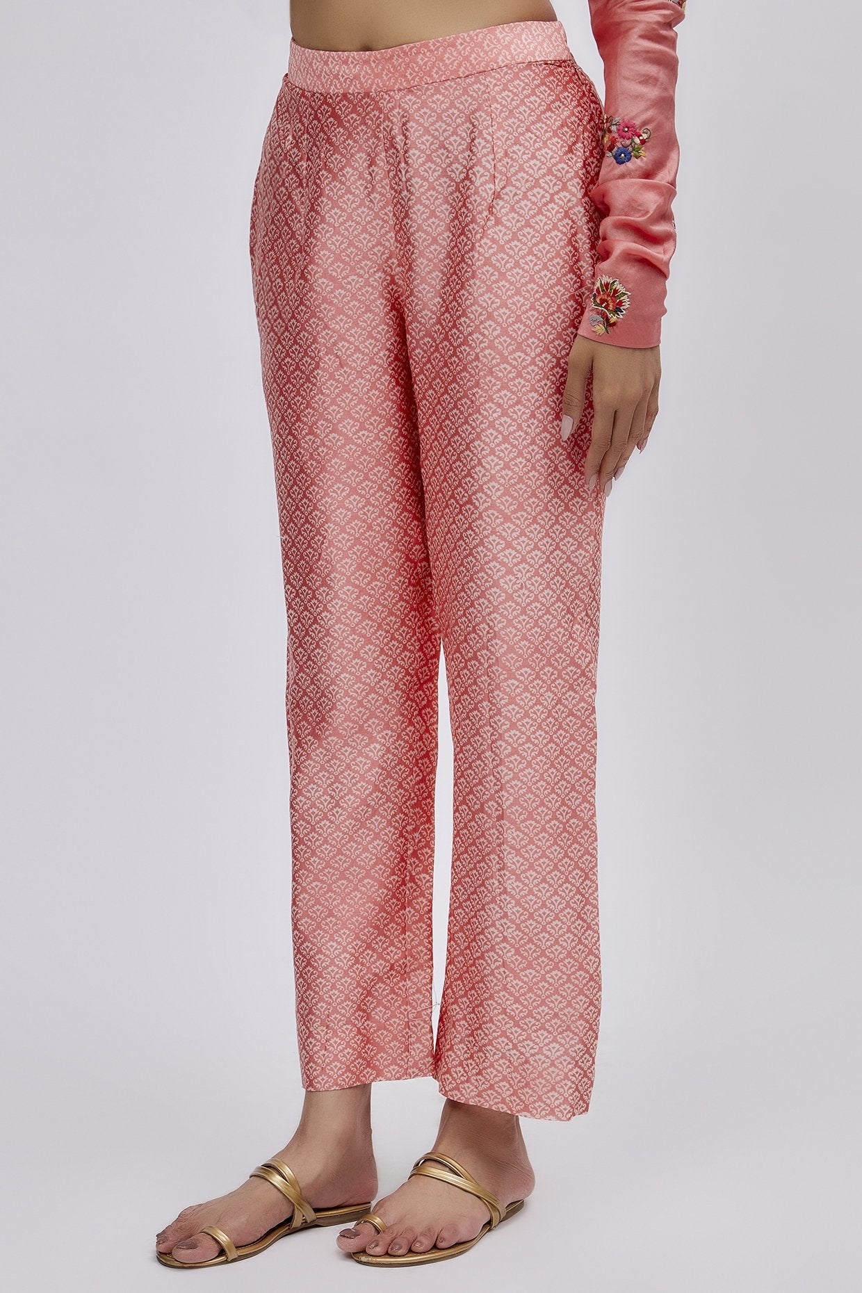 Peach Chanderi Embroidered Kurta Set