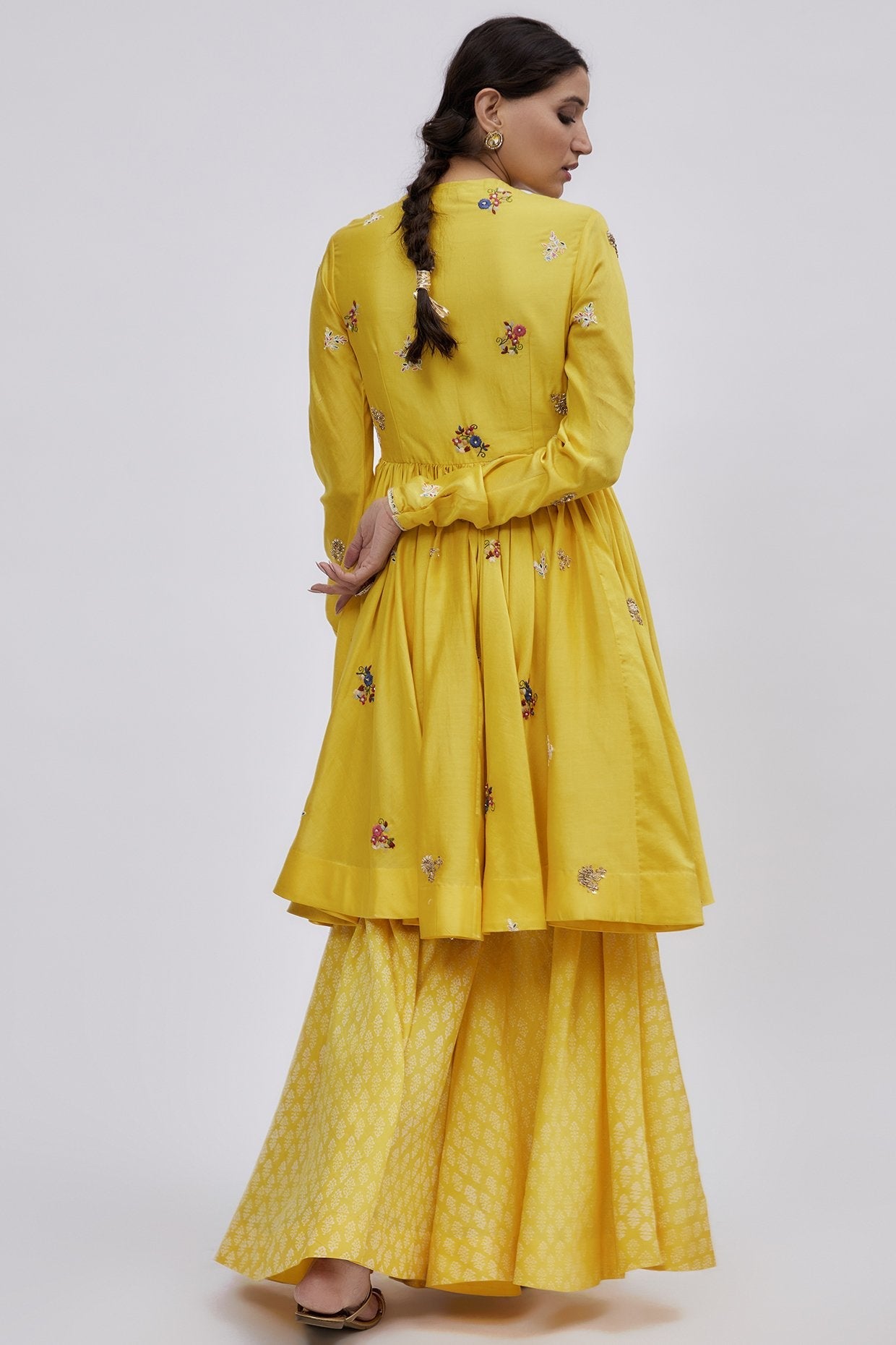 Yellow Chanderi Printed Sharara Set