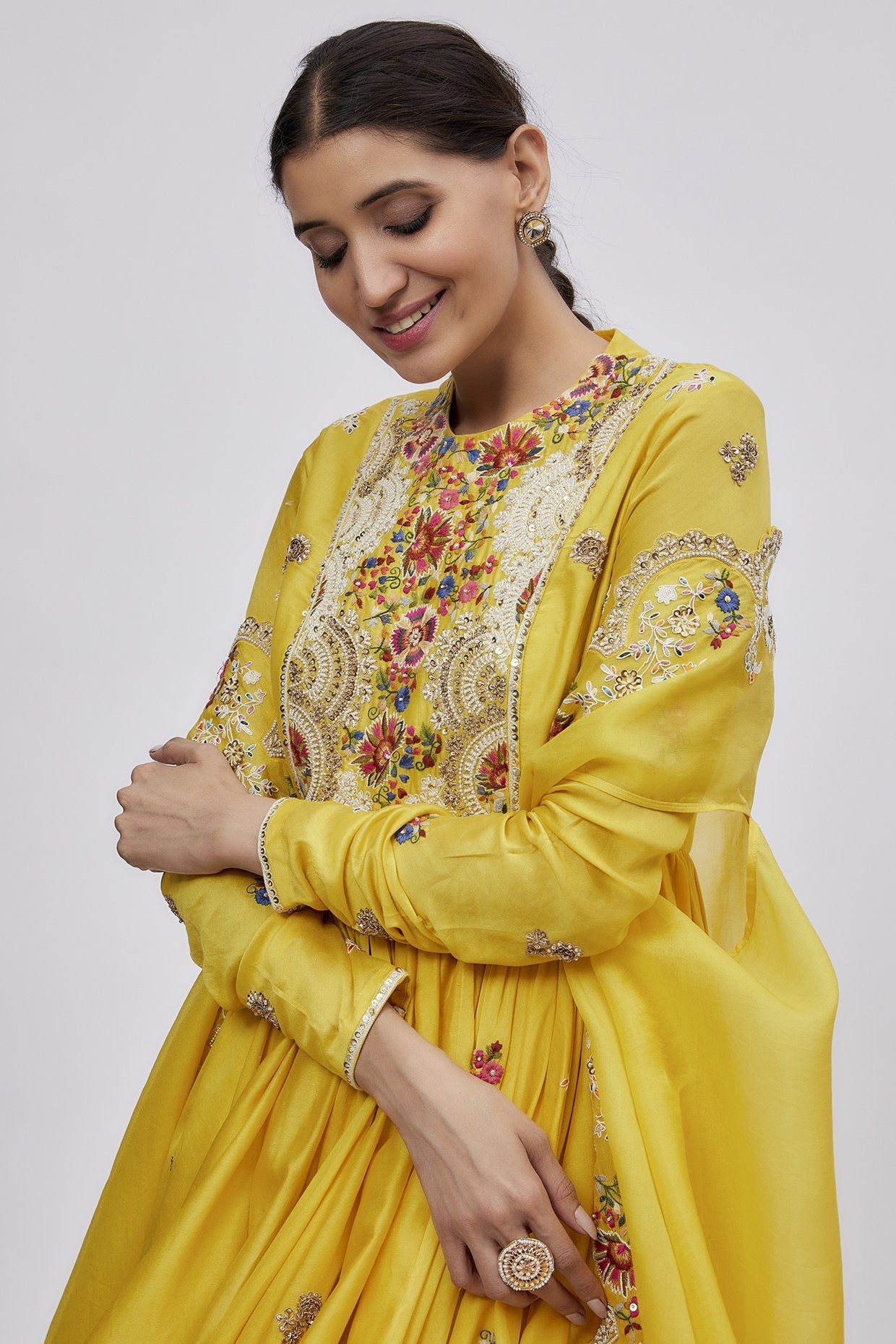Yellow Chanderi Printed Sharara Set