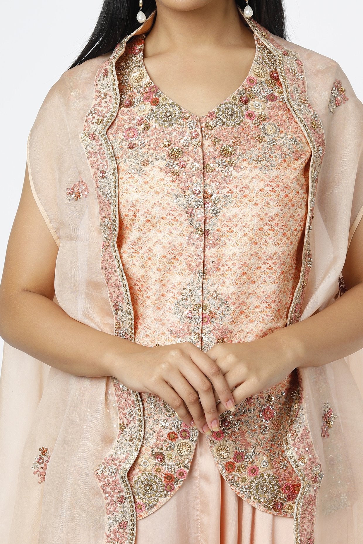 Peach Organza Cape Set