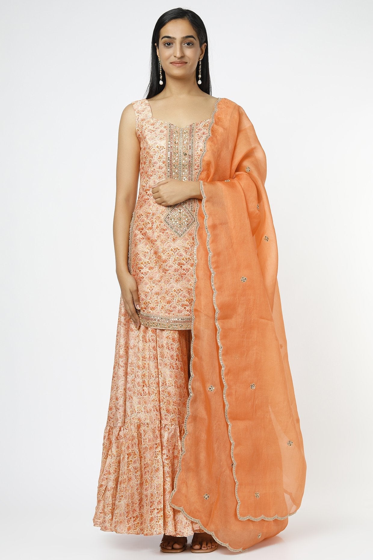 Orange Printed Sharara Set