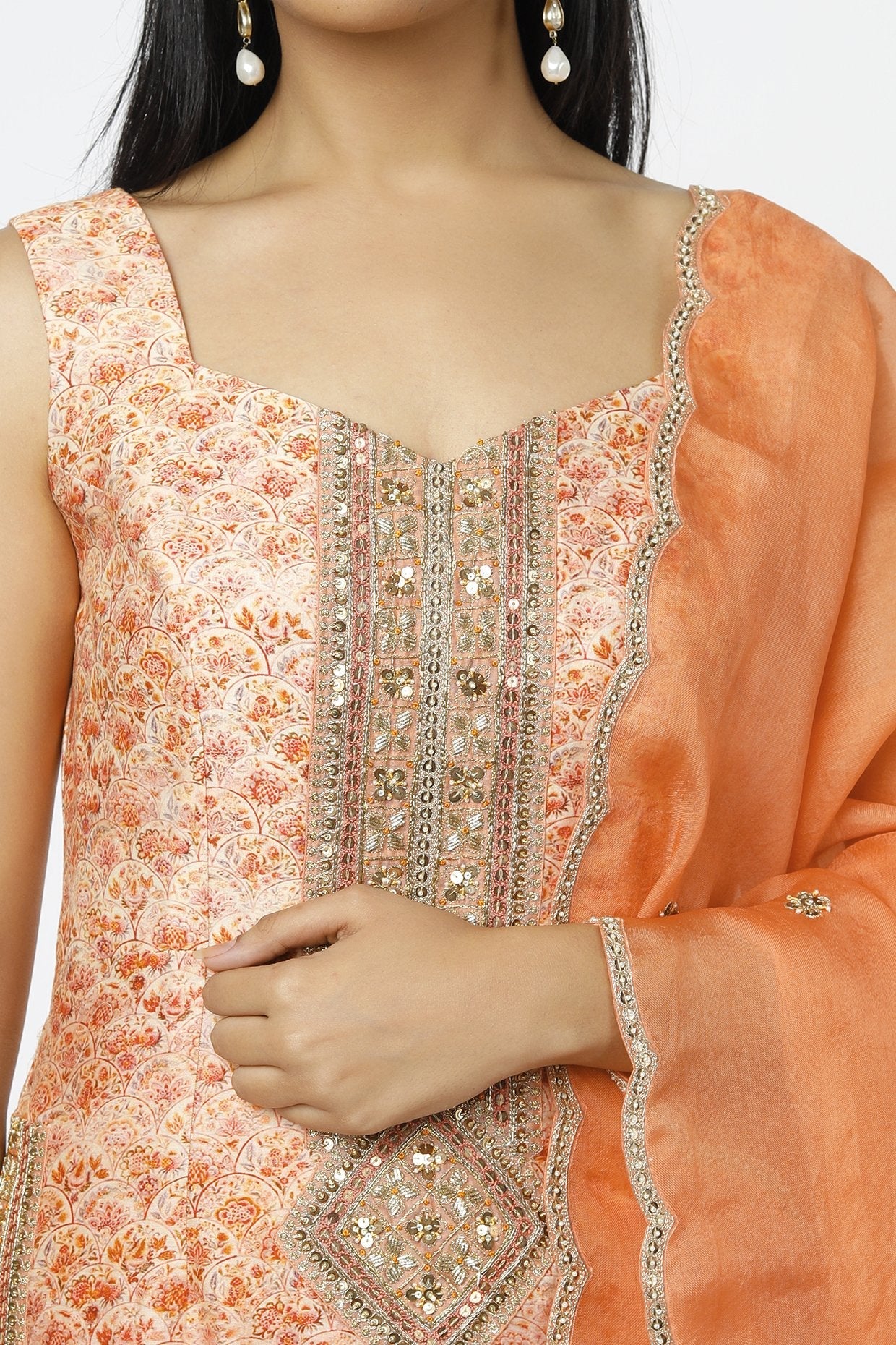 Orange Printed Sharara Set