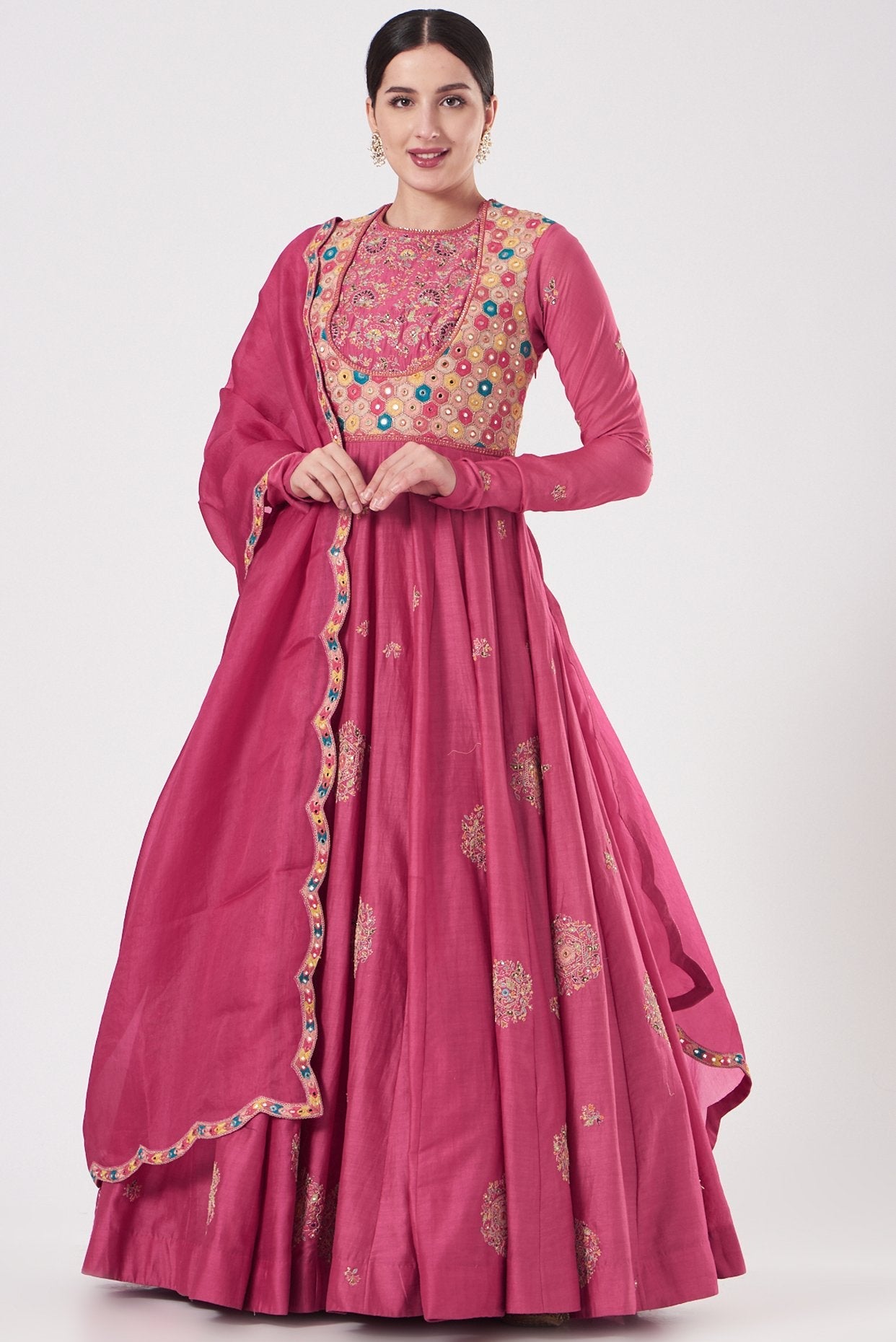 Fuchsia Chanderi Kalidar Anarkali Set