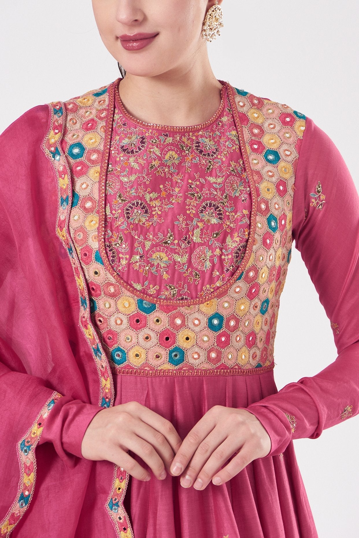 Fuchsia Chanderi Kalidar Anarkali Set