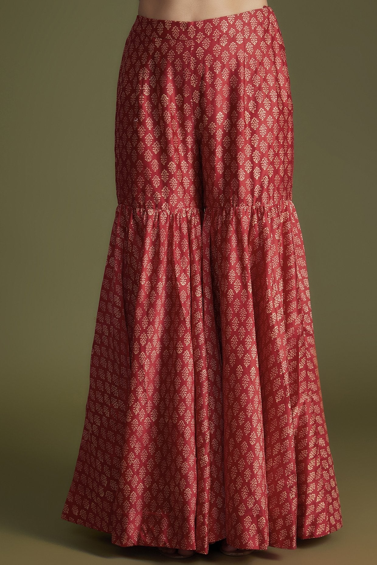 Red Chanderi Printed Sharara Set