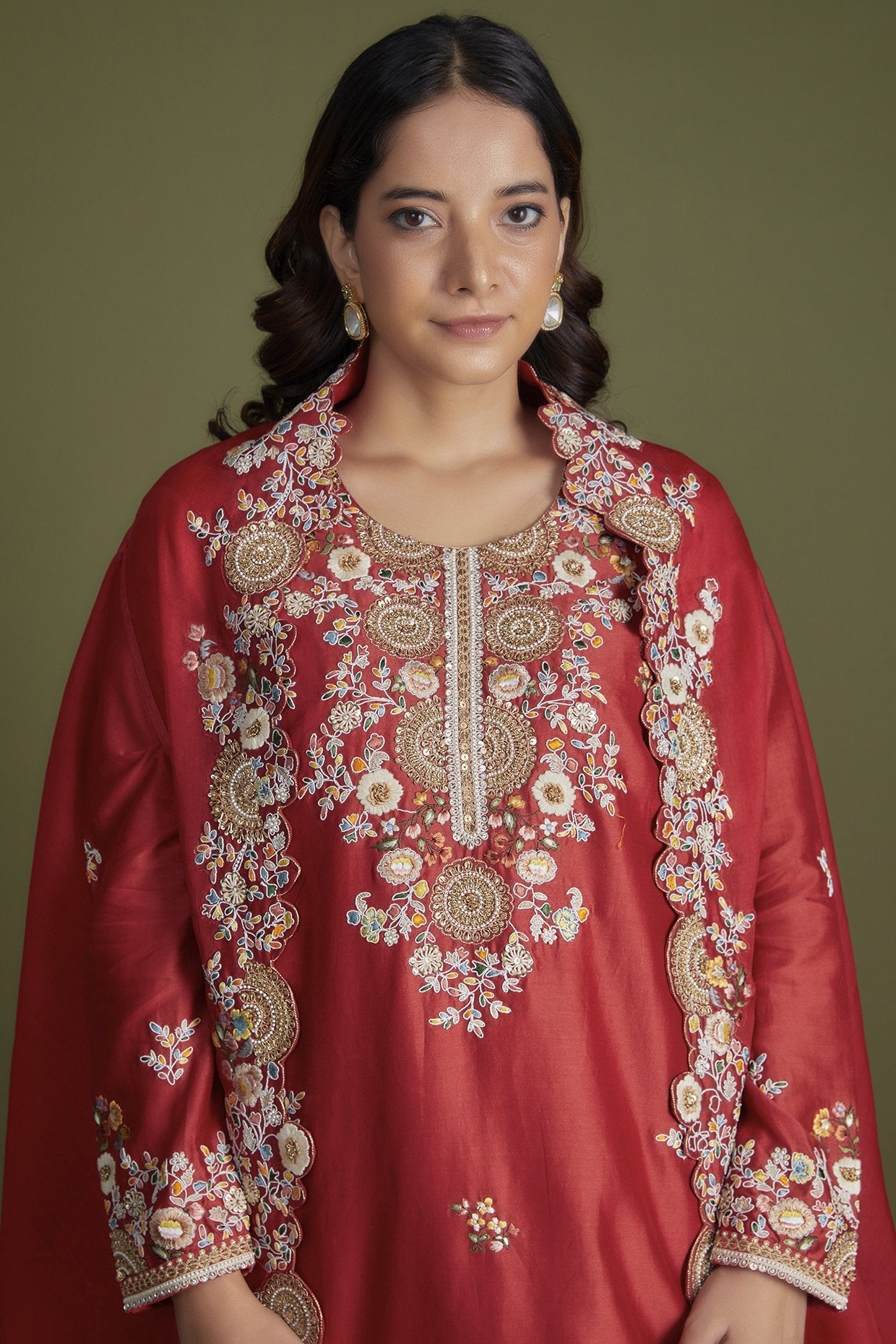 Red Chanderi Printed Sharara Set
