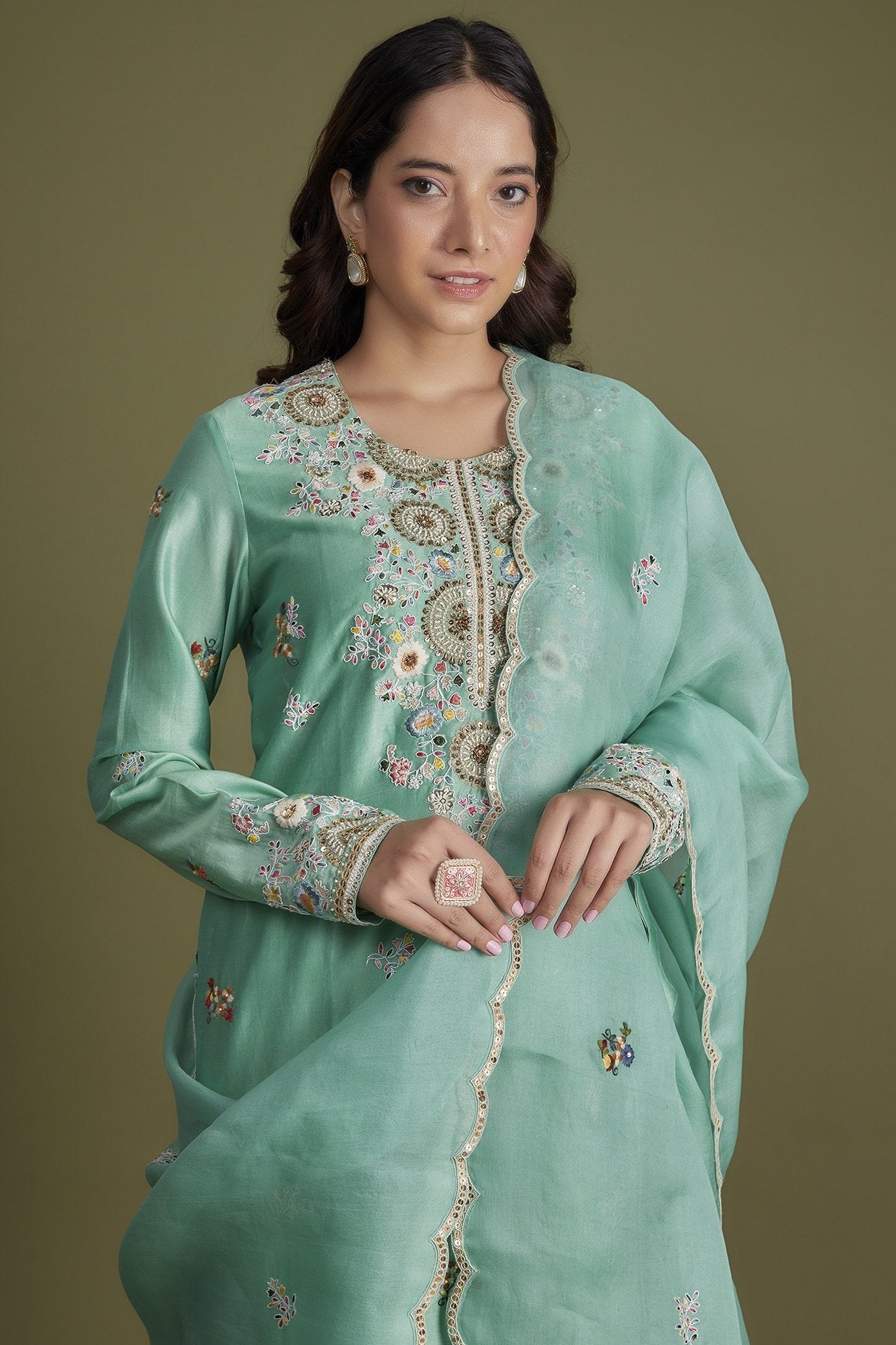 Turquoise Chanderi Kurta Set