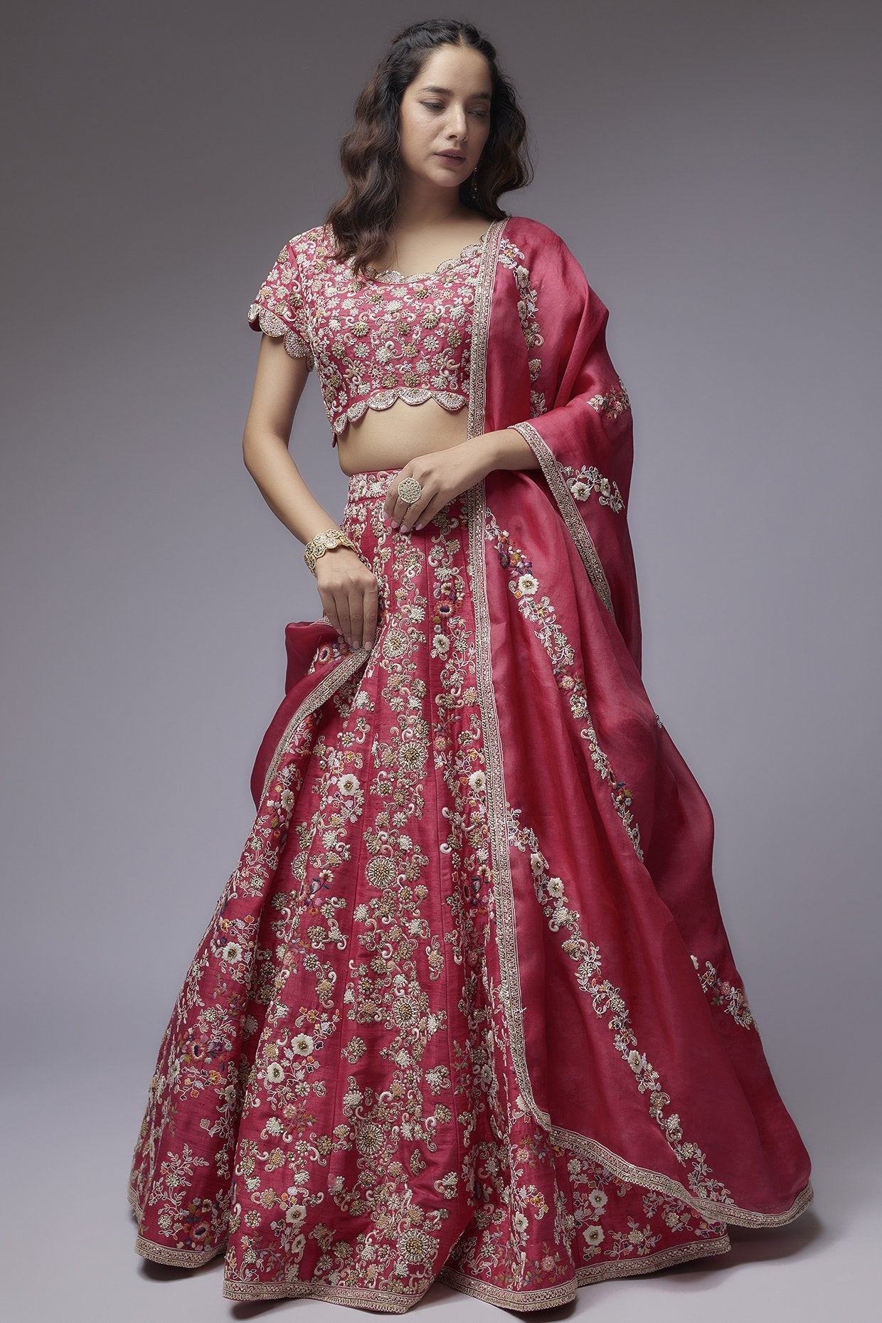 Red Dupion Lehenga Set