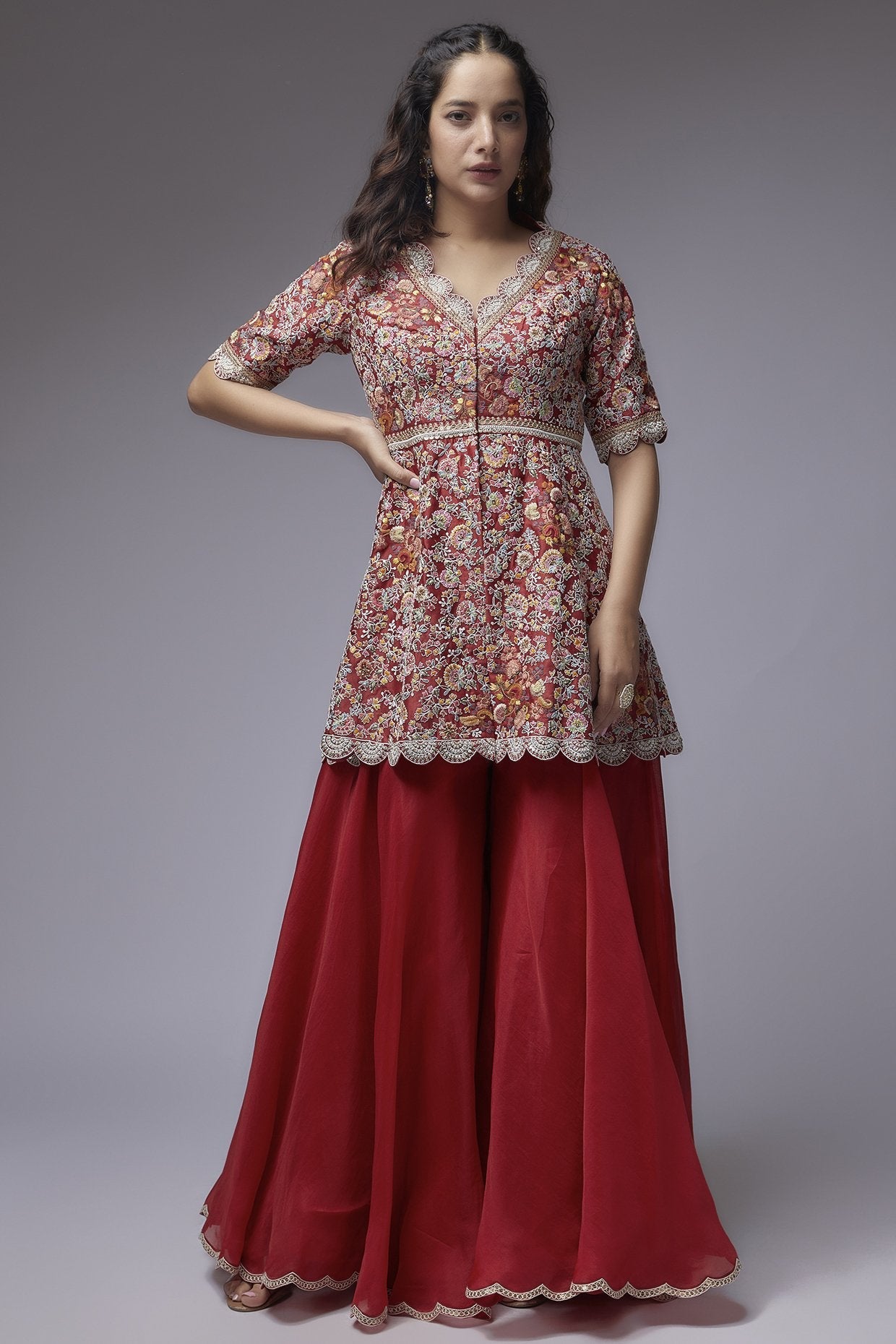 Red Organza Sharara Set