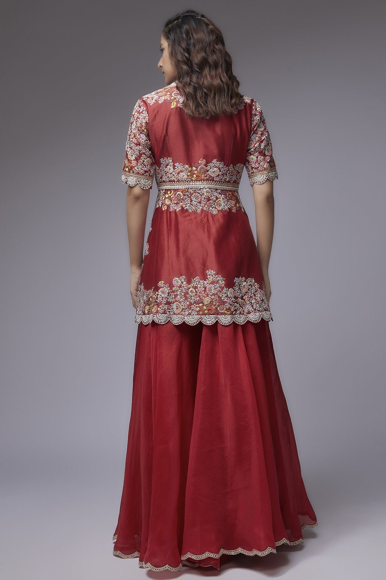 Red Organza Sharara Set