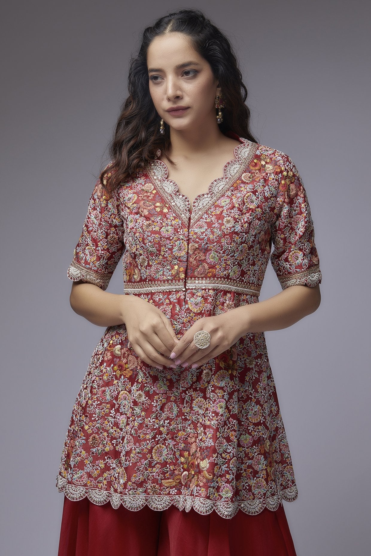 Red Organza Sharara Set