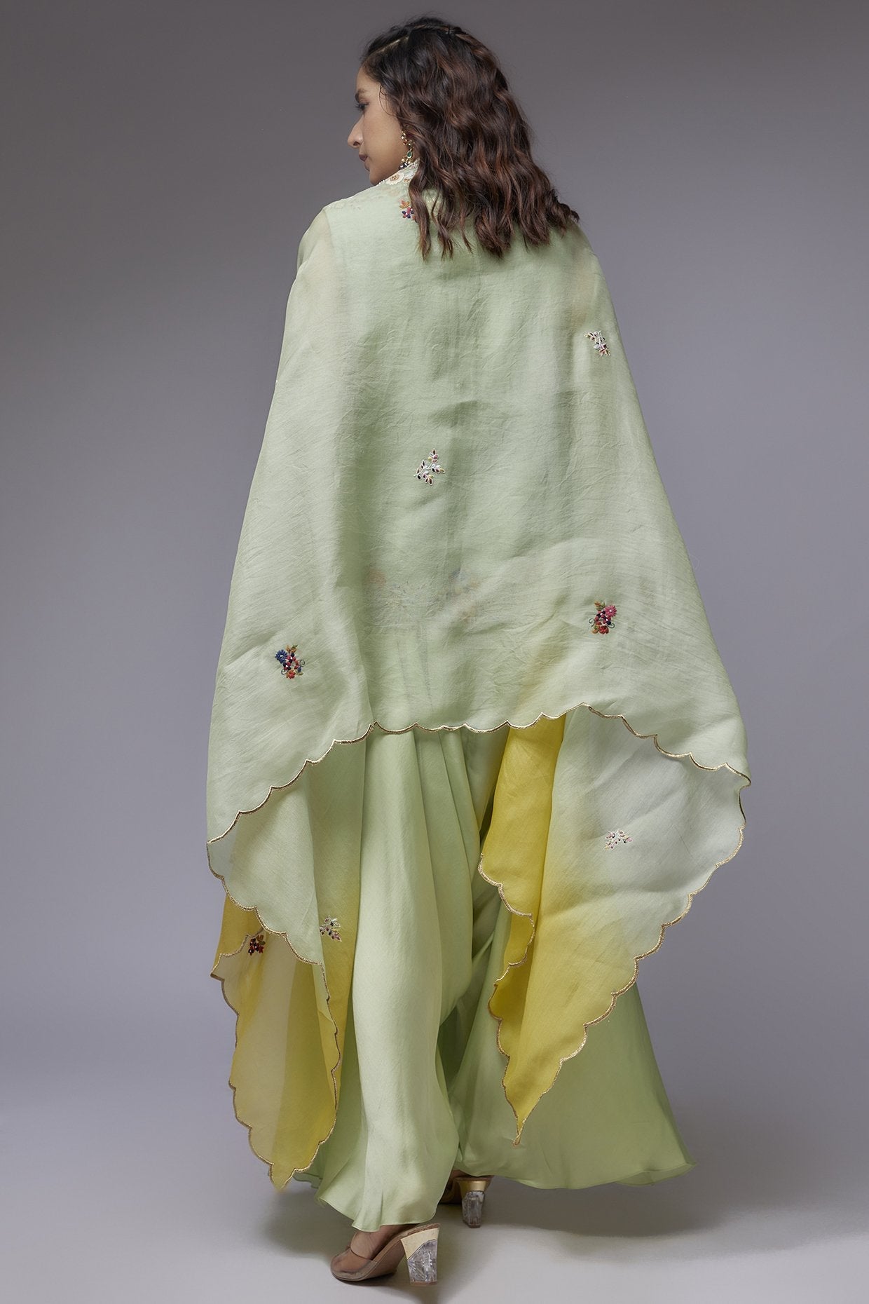 Green Satin Dhoti Set