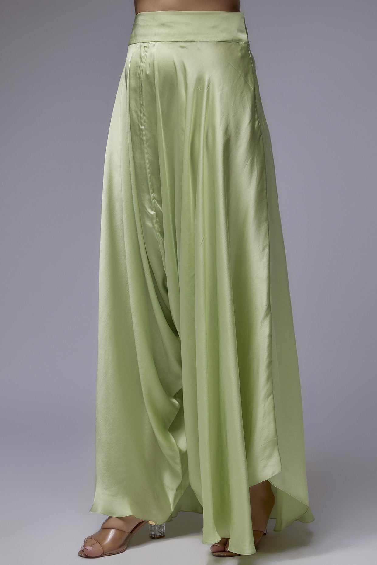 Green Satin Dhoti Set