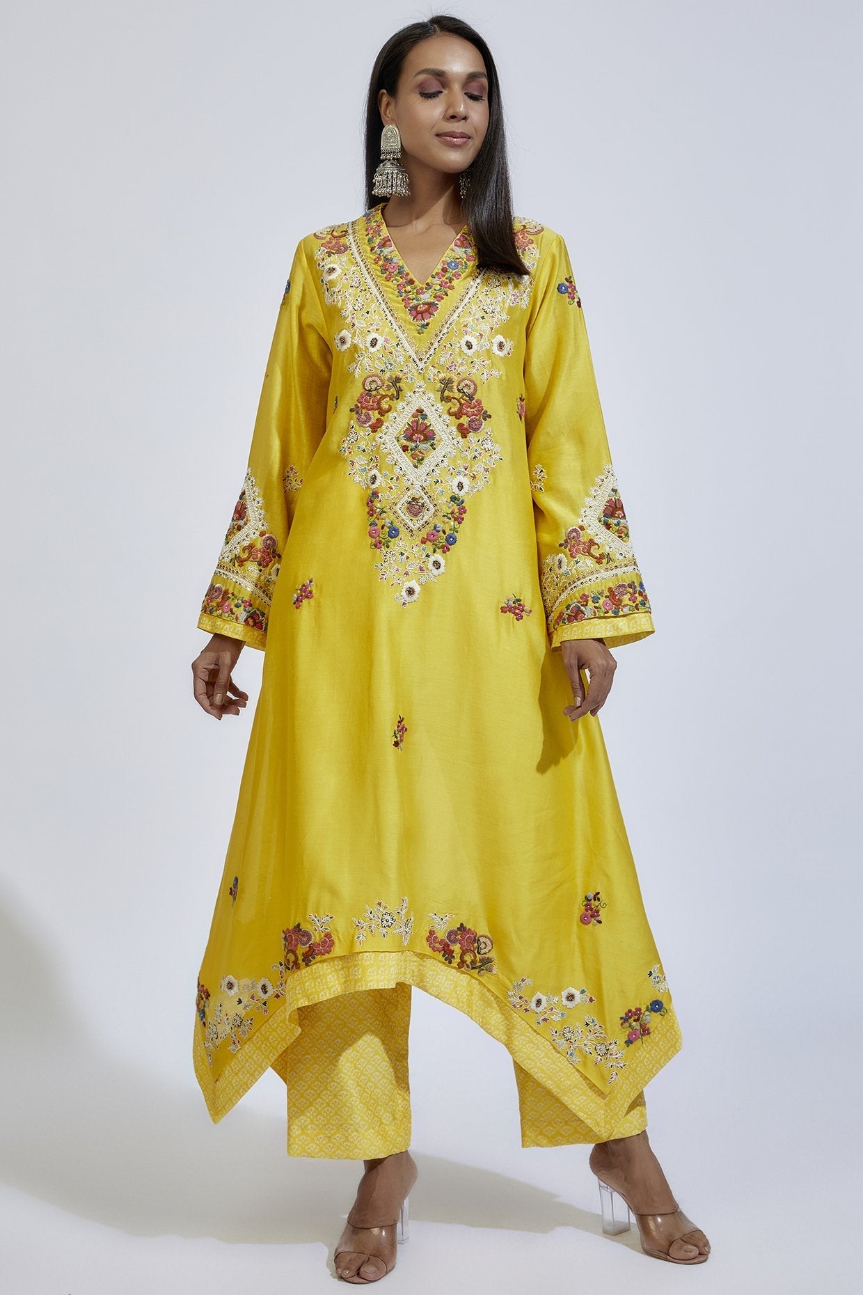Yellow Chanderi Silk Embroidered Kurta Set