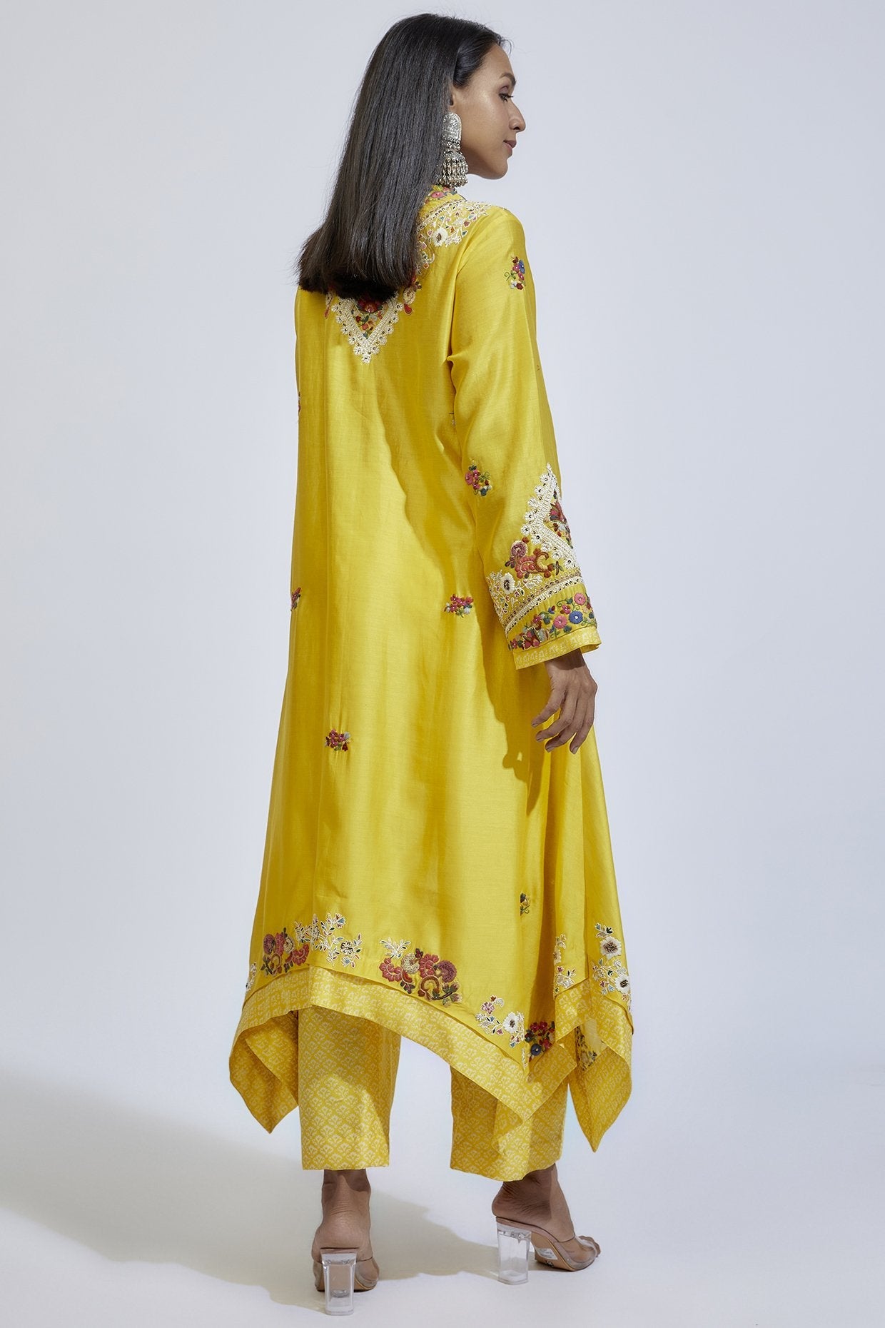 Yellow Chanderi Silk Embroidered Kurta Set