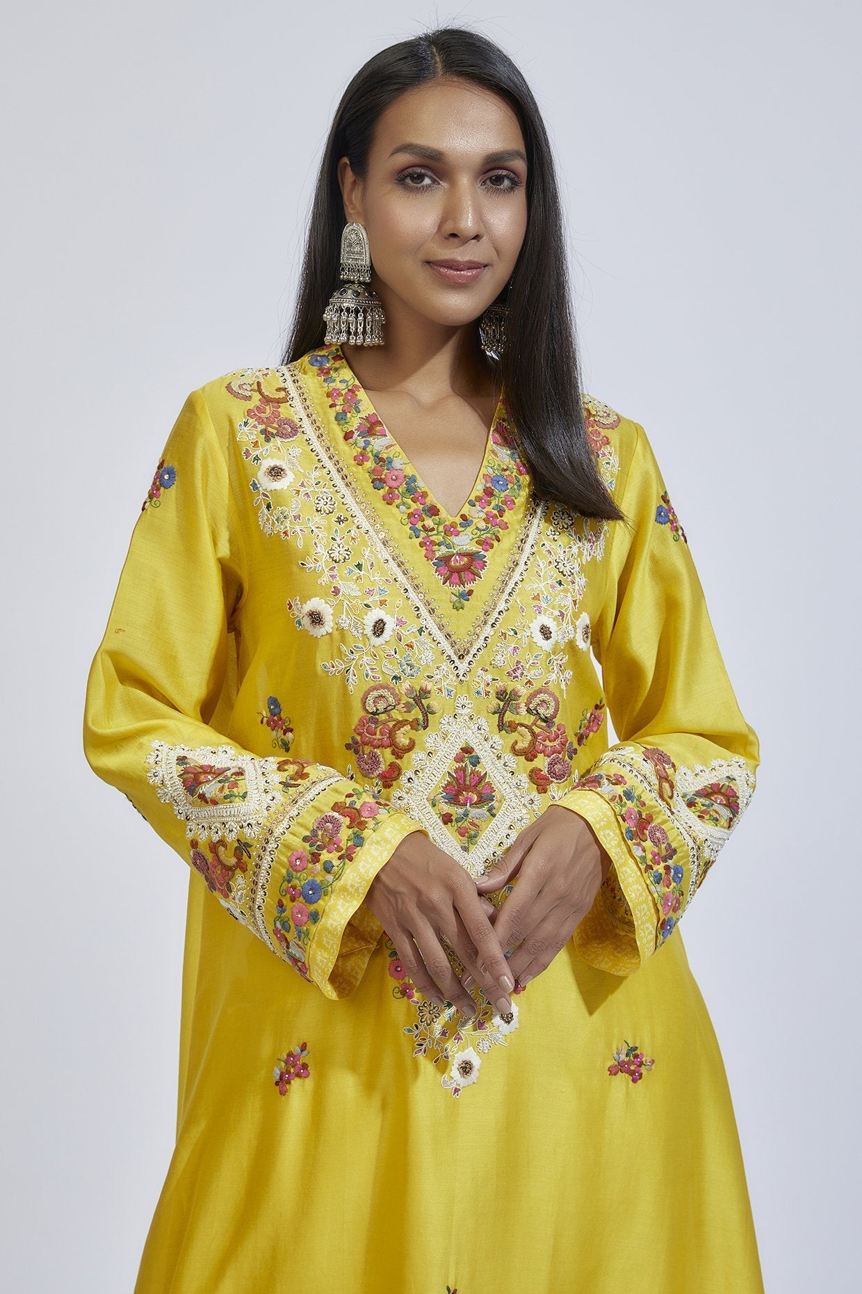Yellow Chanderi Silk Embroidered Kurta Set