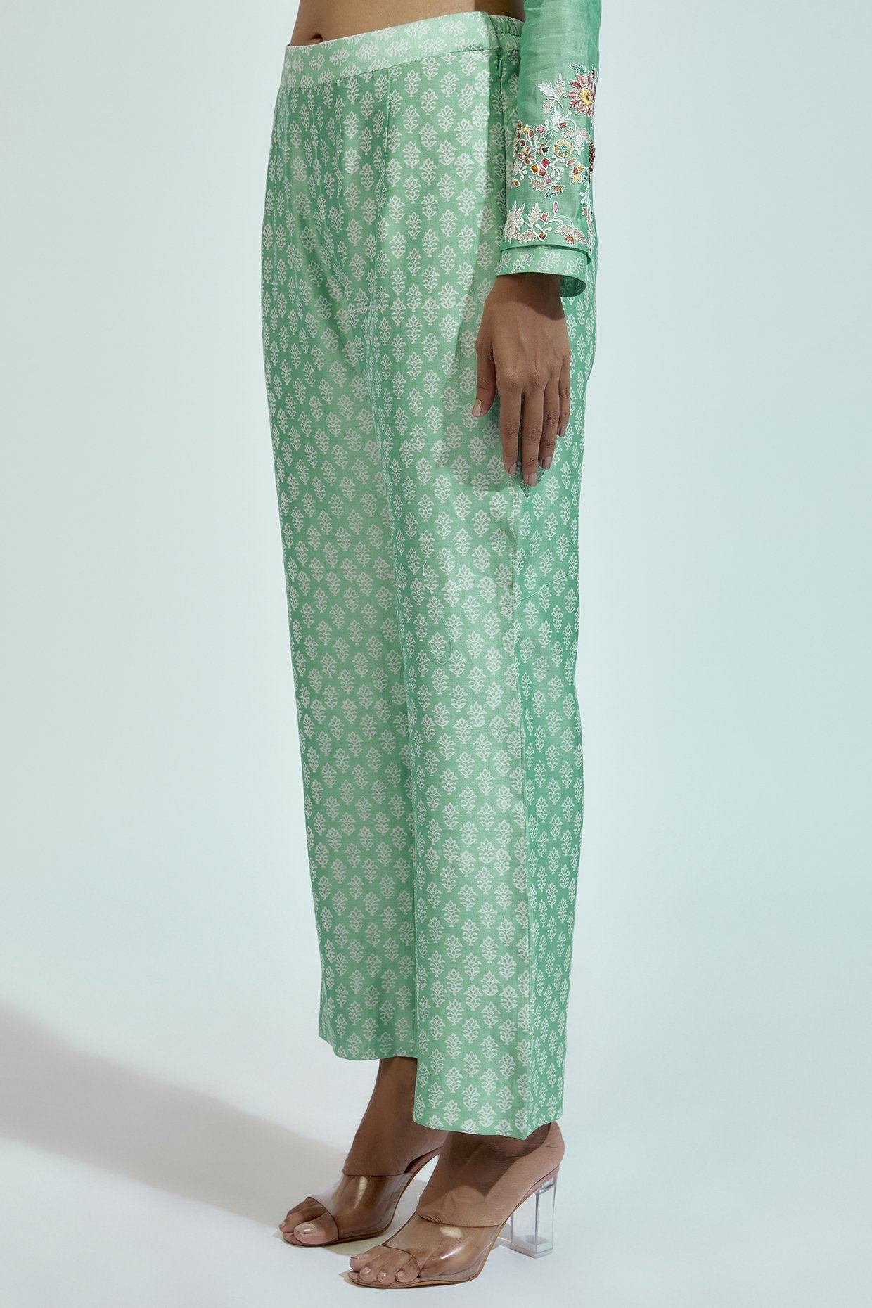 Mint Chanderi Silk Embroidered Kurta Set