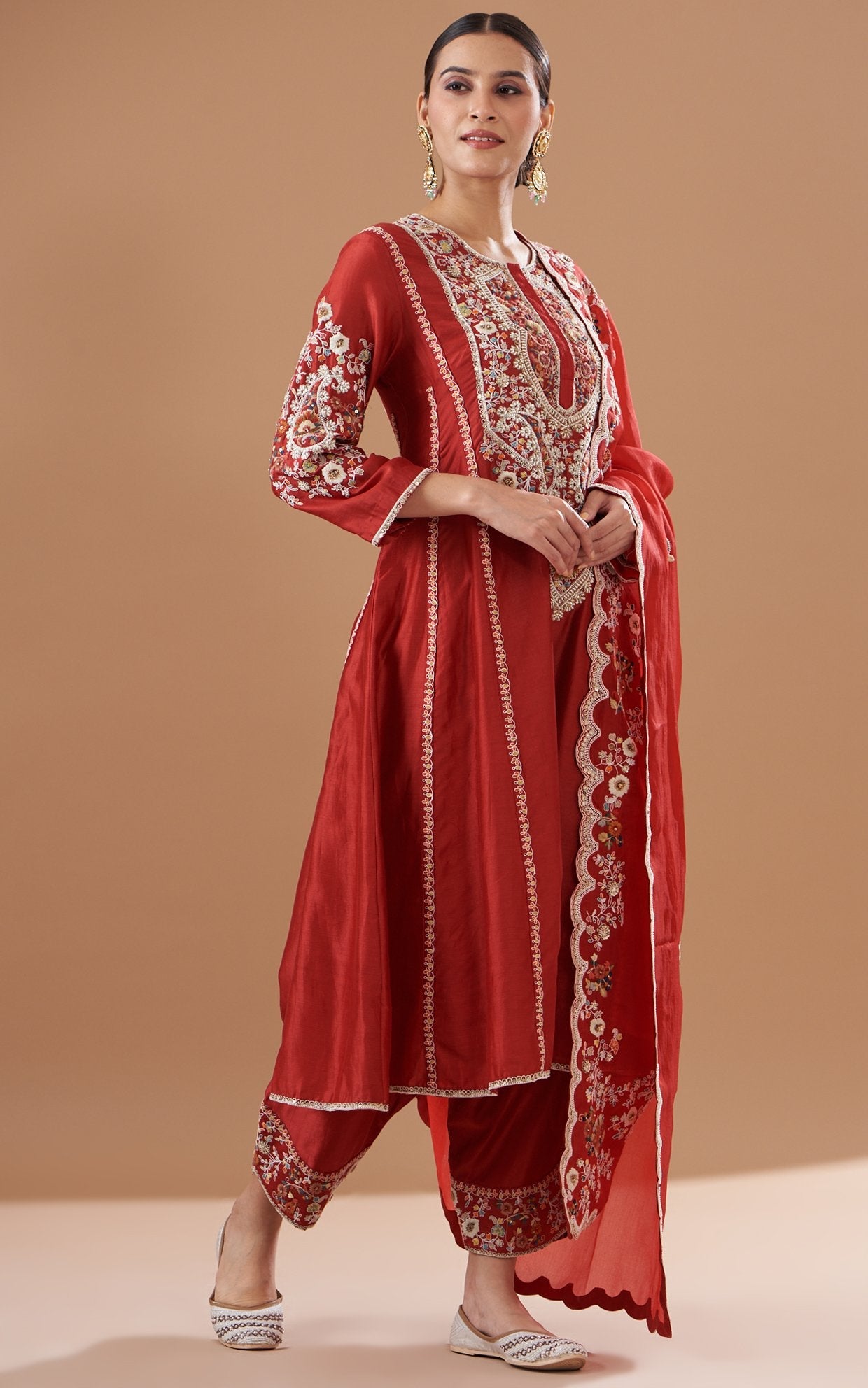 Red Chanderi Kurta Set