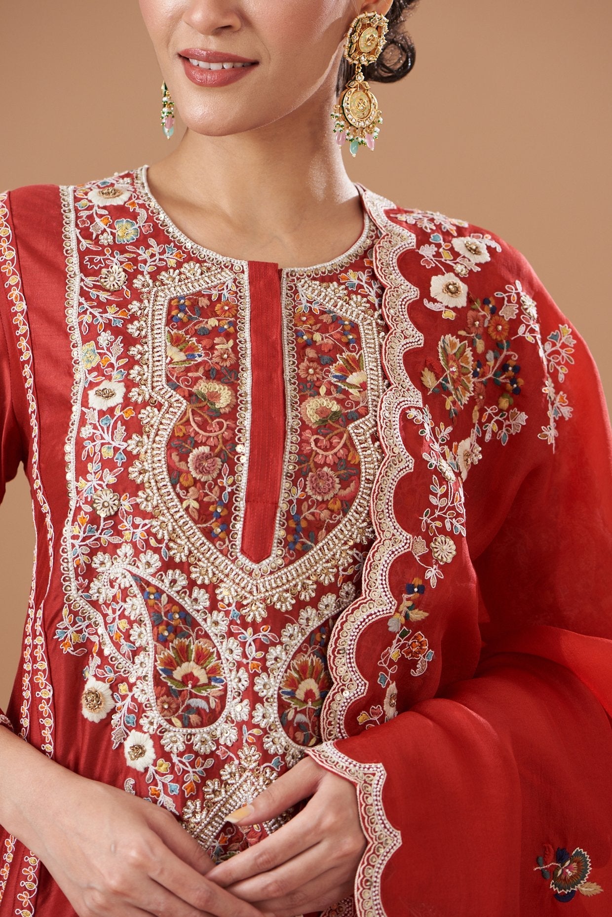 Red Chanderi Kurta Set