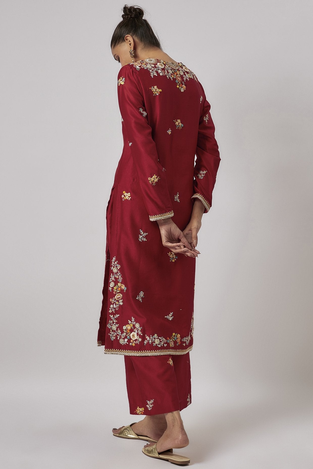 Red Chanderi Embroidered Kurta Set
