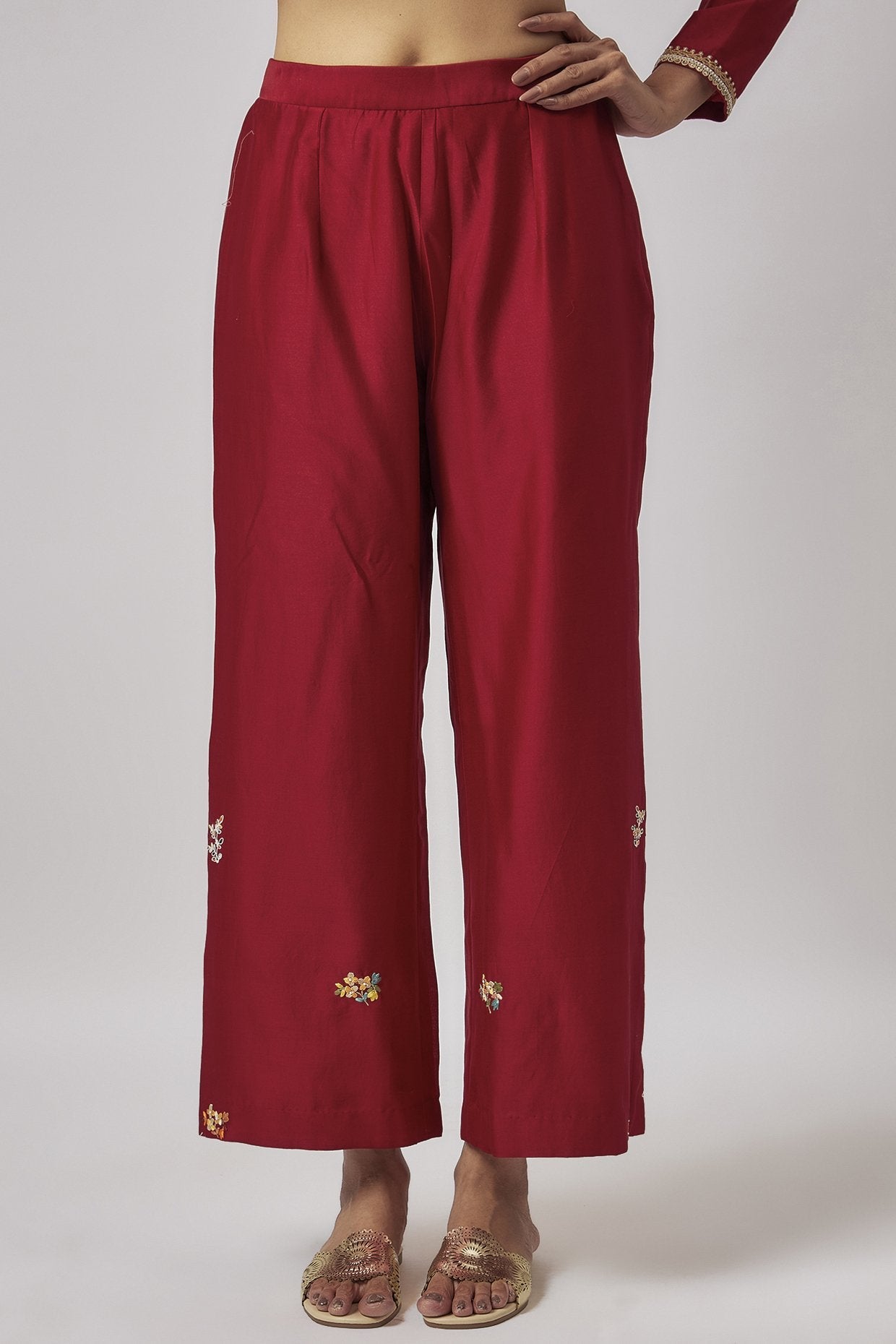 Red Chanderi Embroidered Kurta Set