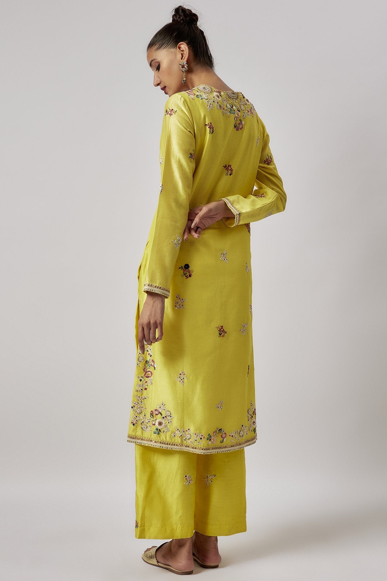 Yellow Chanderi Embroidered Kurta Set
