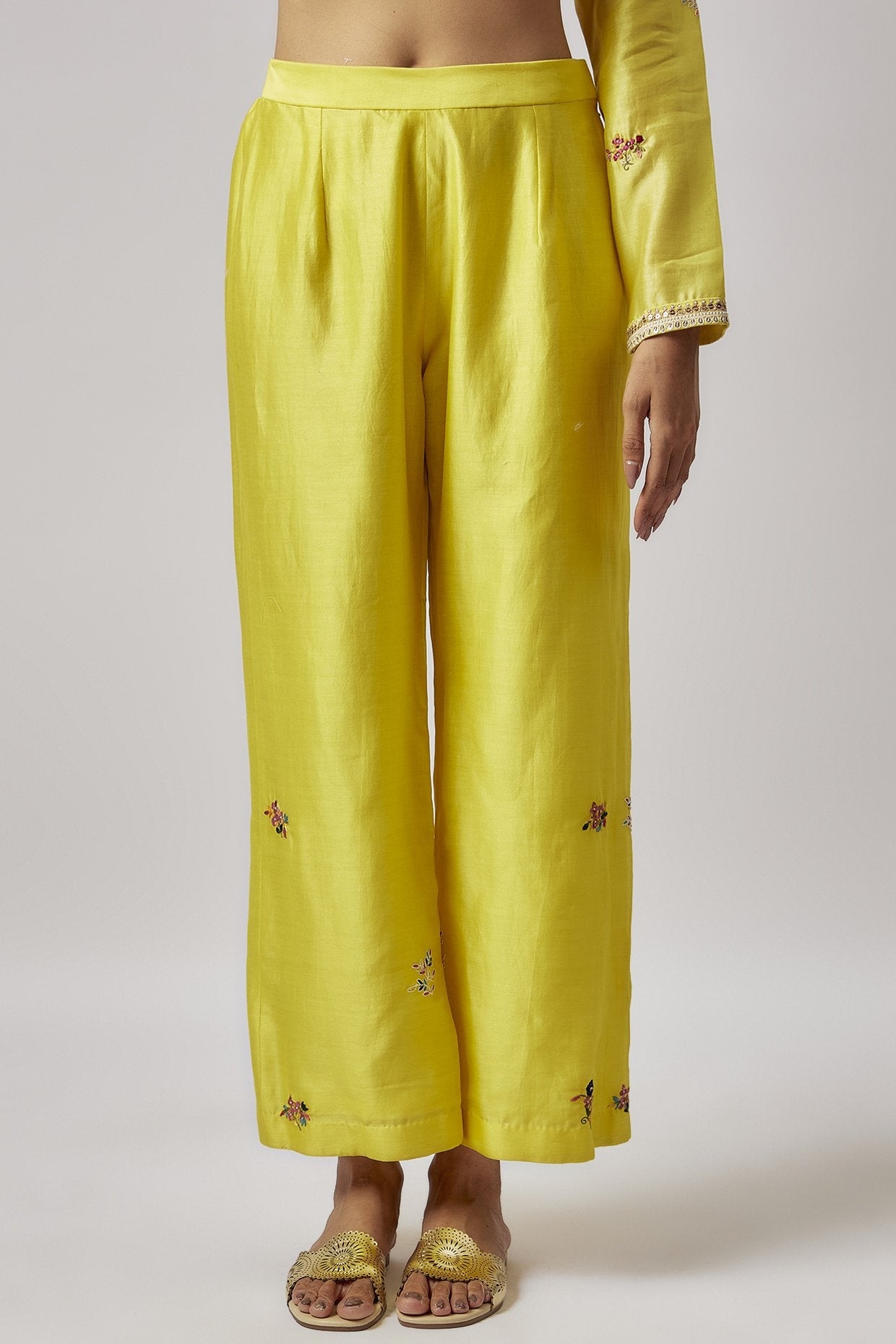 Yellow Chanderi Embroidered Kurta Set