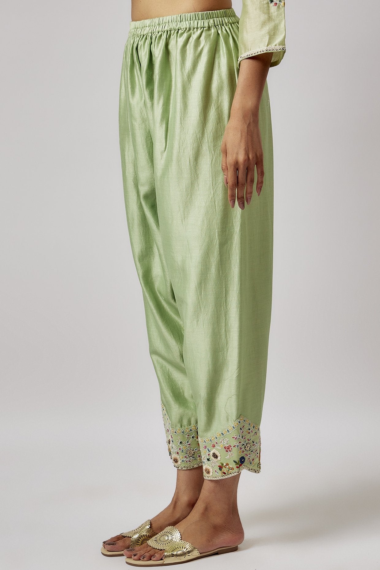 Green Chanderi Embroidered Kurta Set
