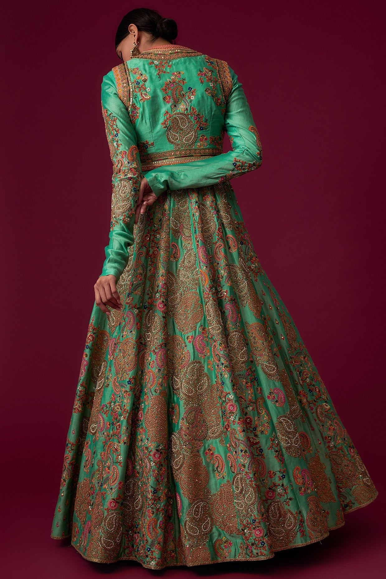 Turquoise Chanderi Kalidar Anarkali Set