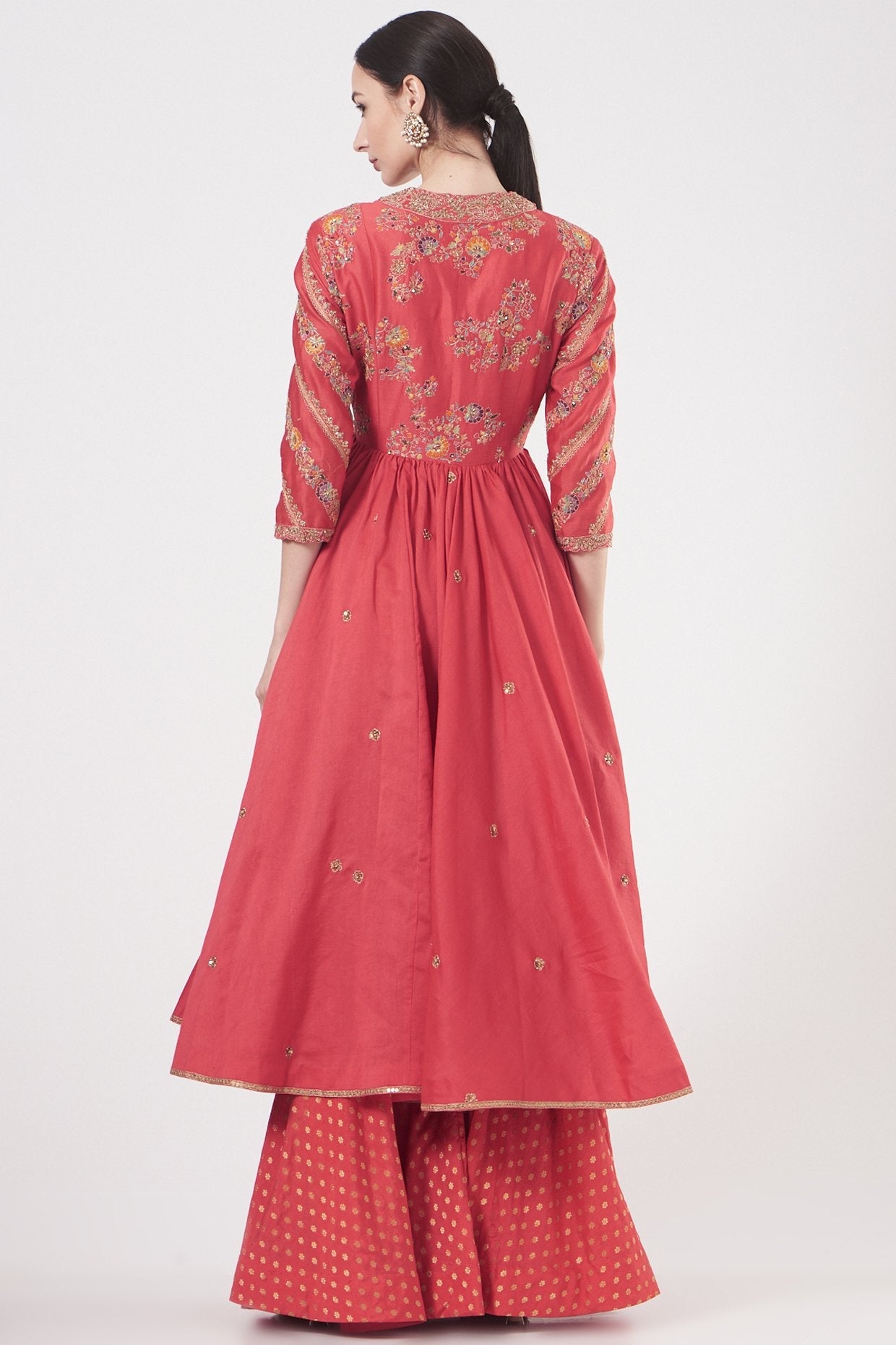 Red Brocade Sharara Set