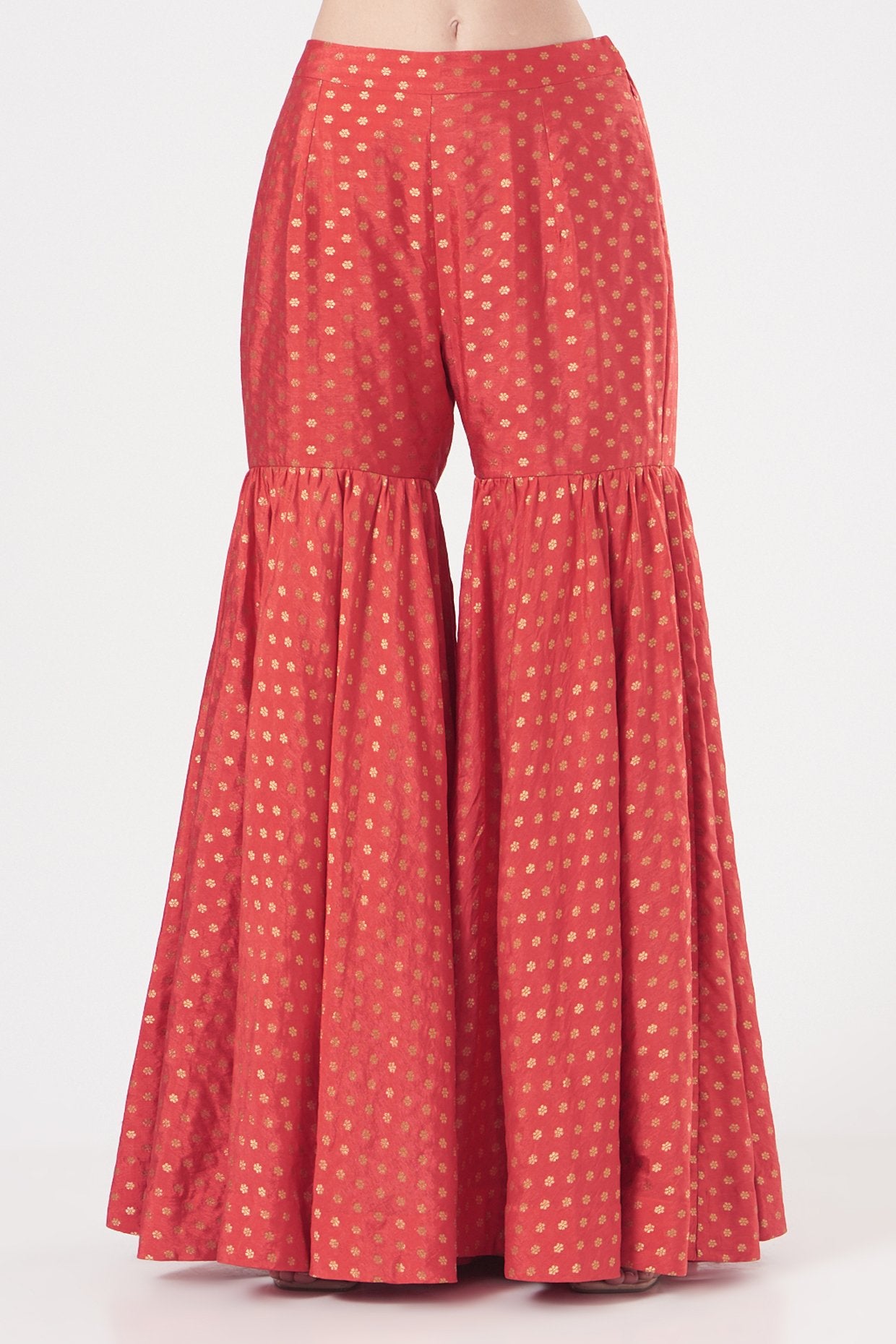Red Brocade Sharara Set