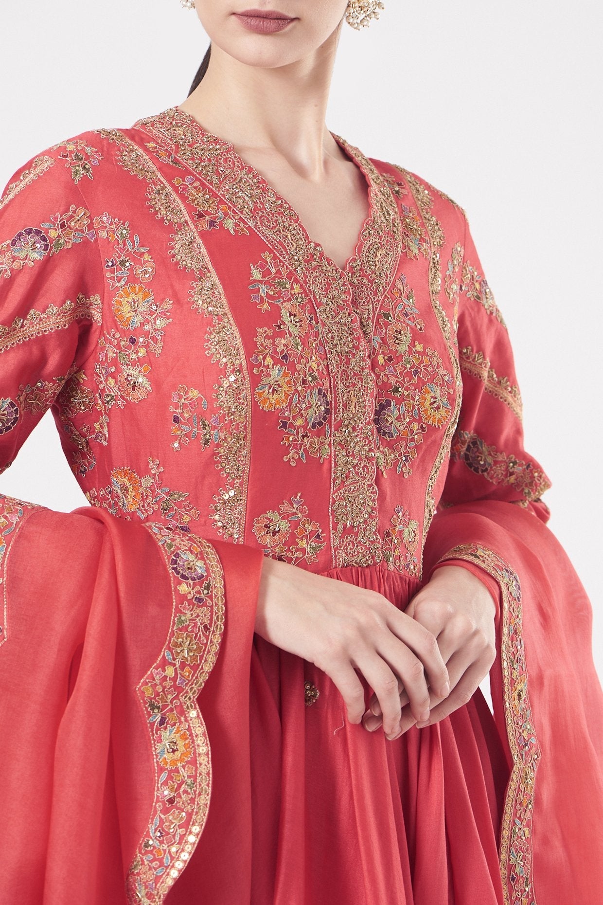 Red Brocade Sharara Set